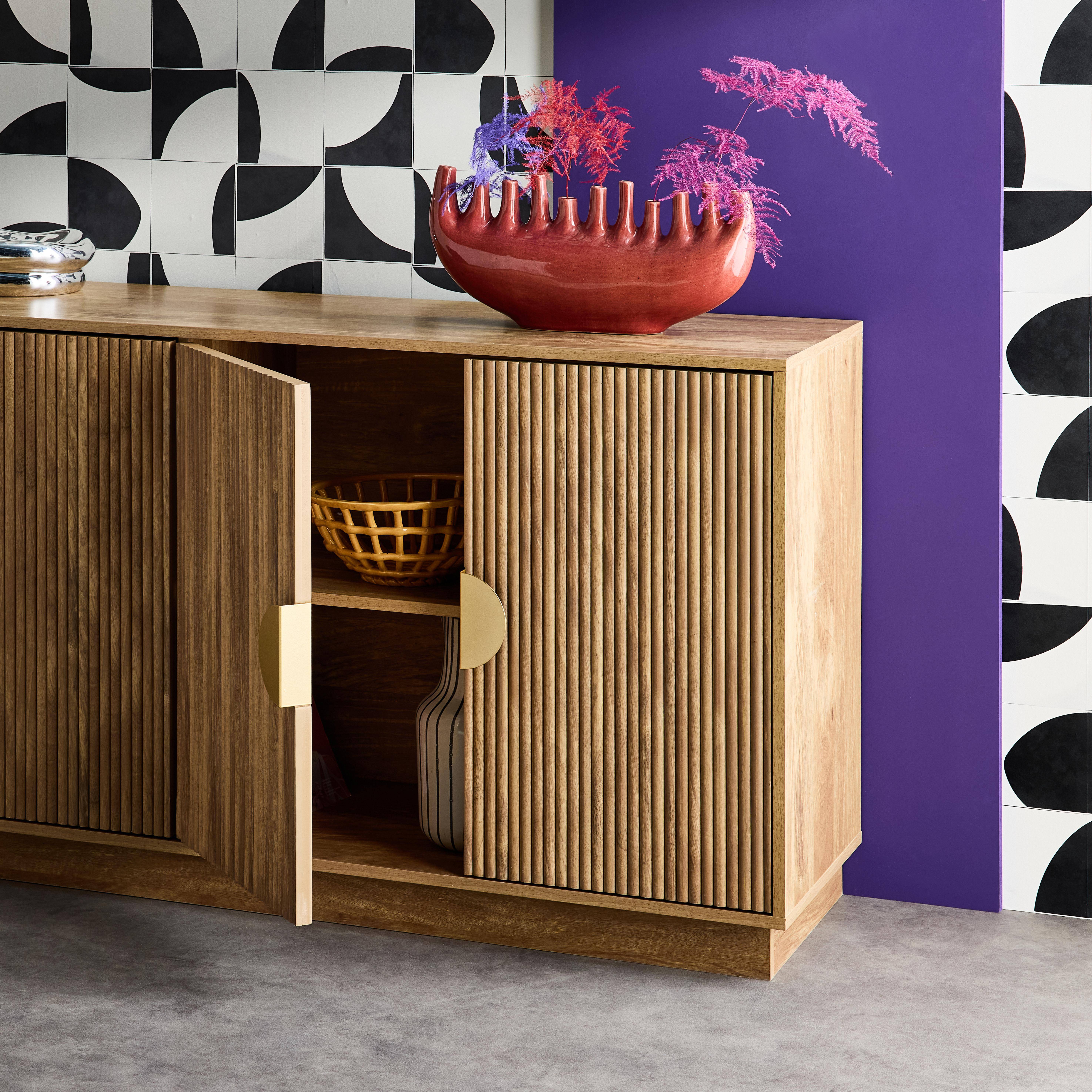 160cm exotic 4-door mango wood effect sideboard, Celian, Brown, 160x40x75 cm Photo2