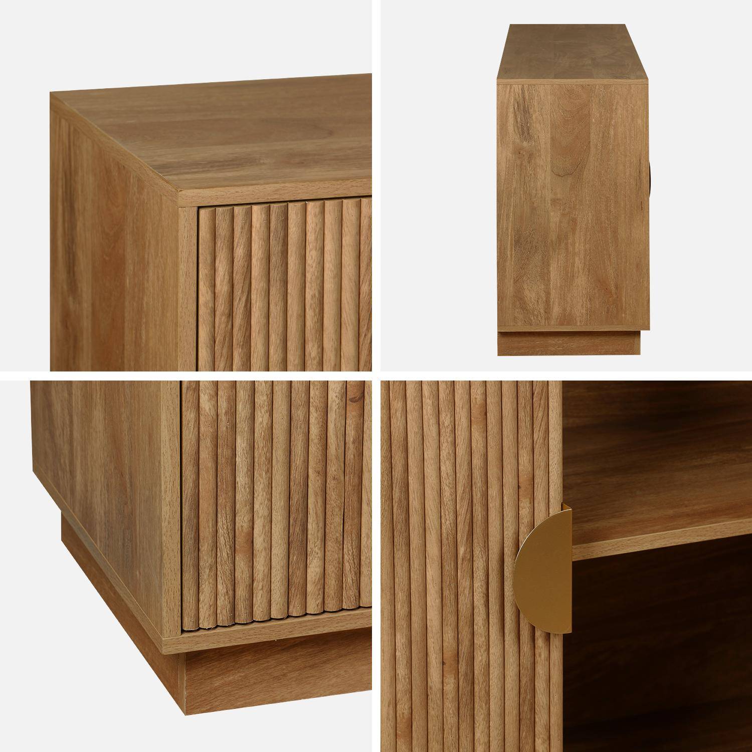 Exotisches Sideboard mit 4 Türen, Geriffelter Mangoholz- Look, Griffe aus goldfarbenem Metall, B 180 x T 40 x H 75cm,sweeek,Photo6
