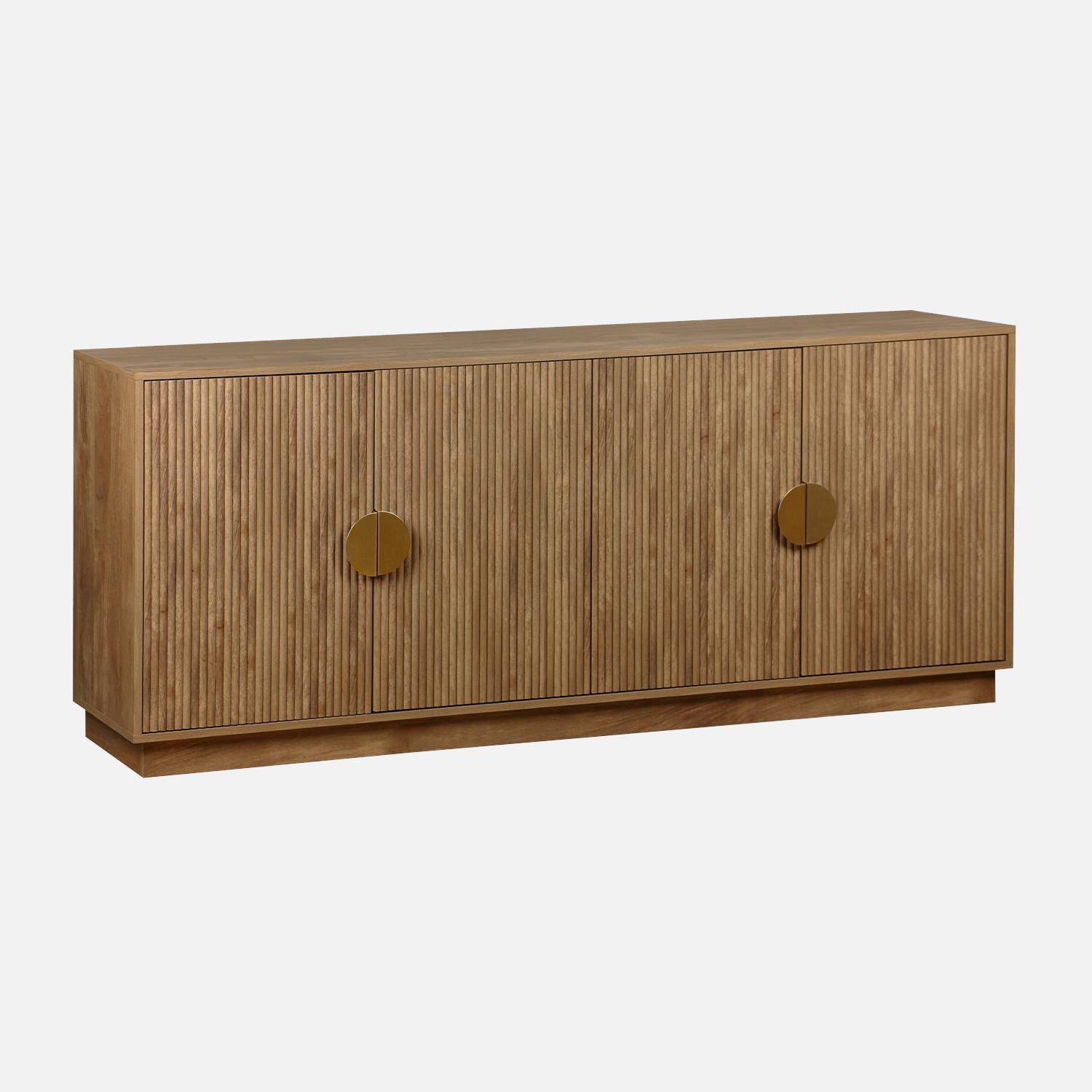 Exotisches Sideboard mit 4 Türen, Geriffelter Mangoholz- Look, Griffe aus goldfarbenem Metall, B 180 x T 40 x H 75cm Photo4