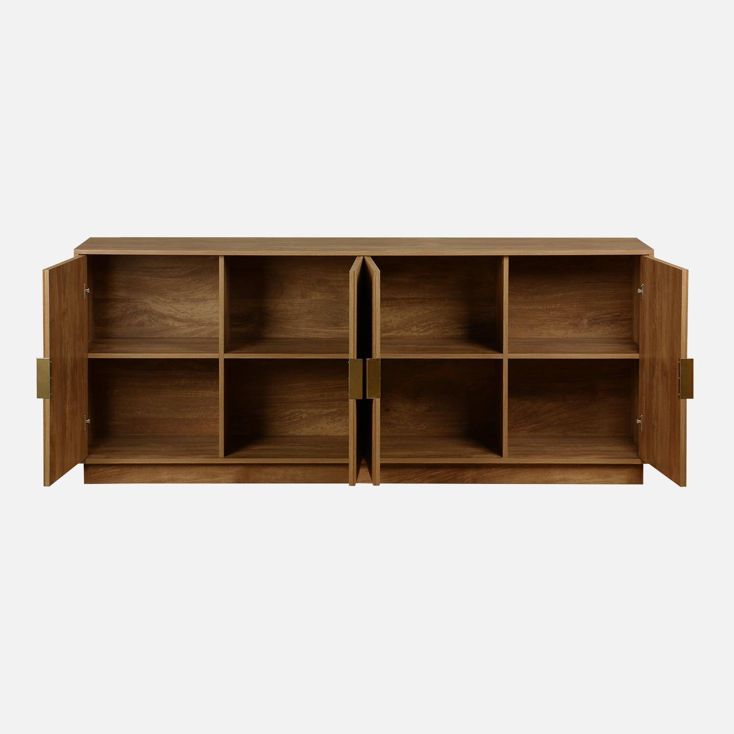 Exotisches Sideboard mit 4 Türen, Geriffelter Mangoholz- Look, Griffe aus goldfarbenem Metall, B 180 x T 40 x H 75cm Photo5