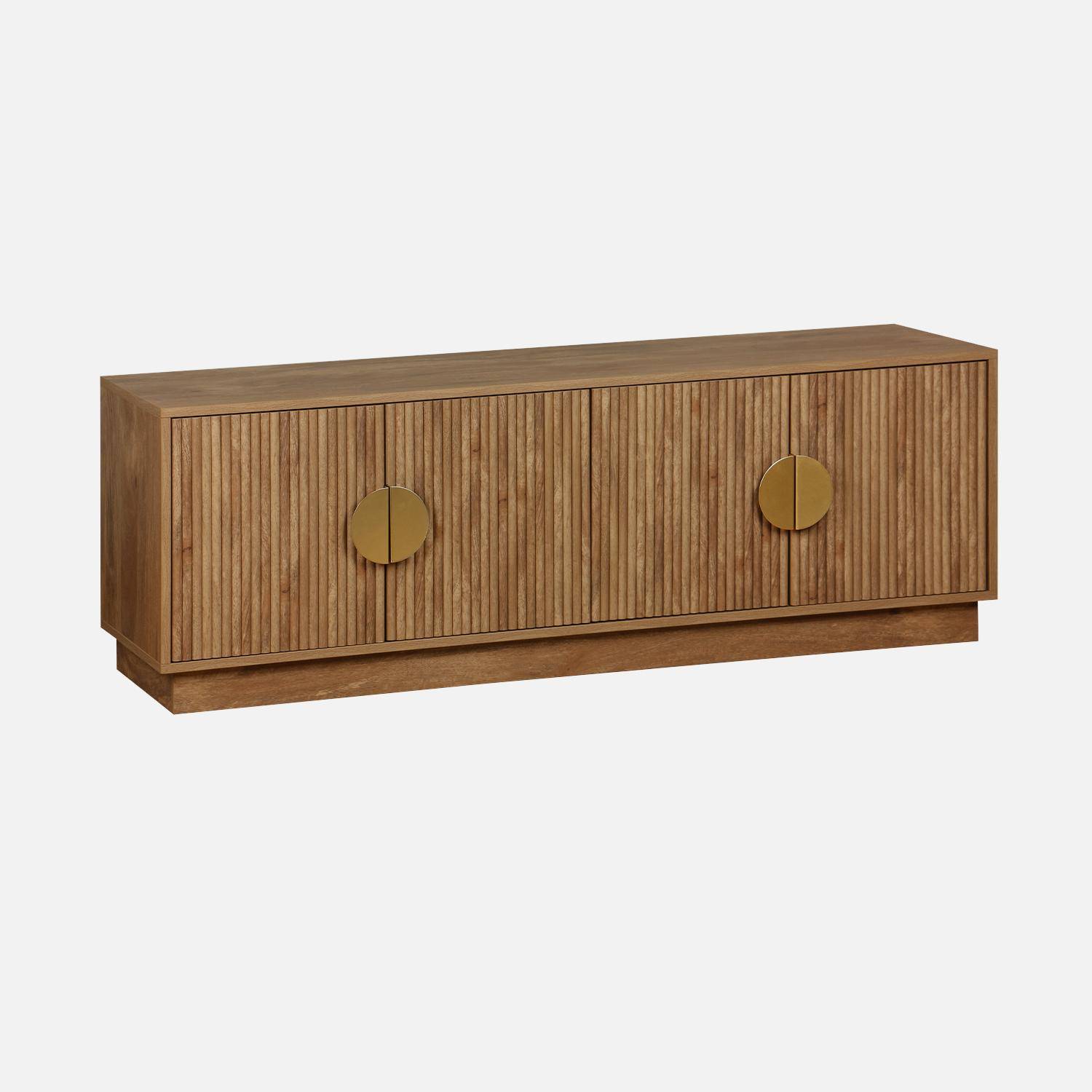 140cm TV unit exotic wooden effect 4 doors, Celian, Brown, 140x40x48 cm Photo5