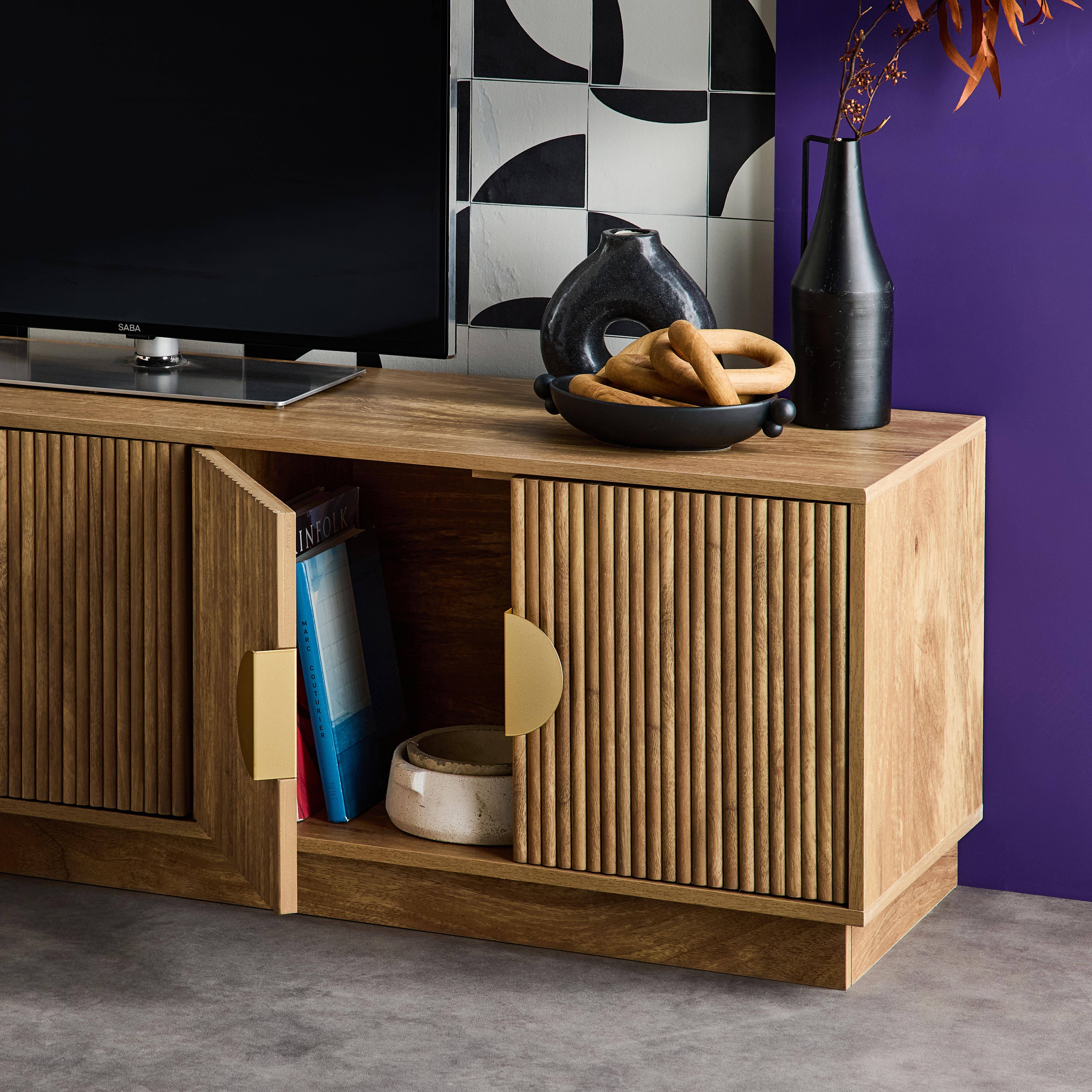 140cm exotic 4-door wood effect TV unit, Celian, Brown, 140x40x48 cm Photo3