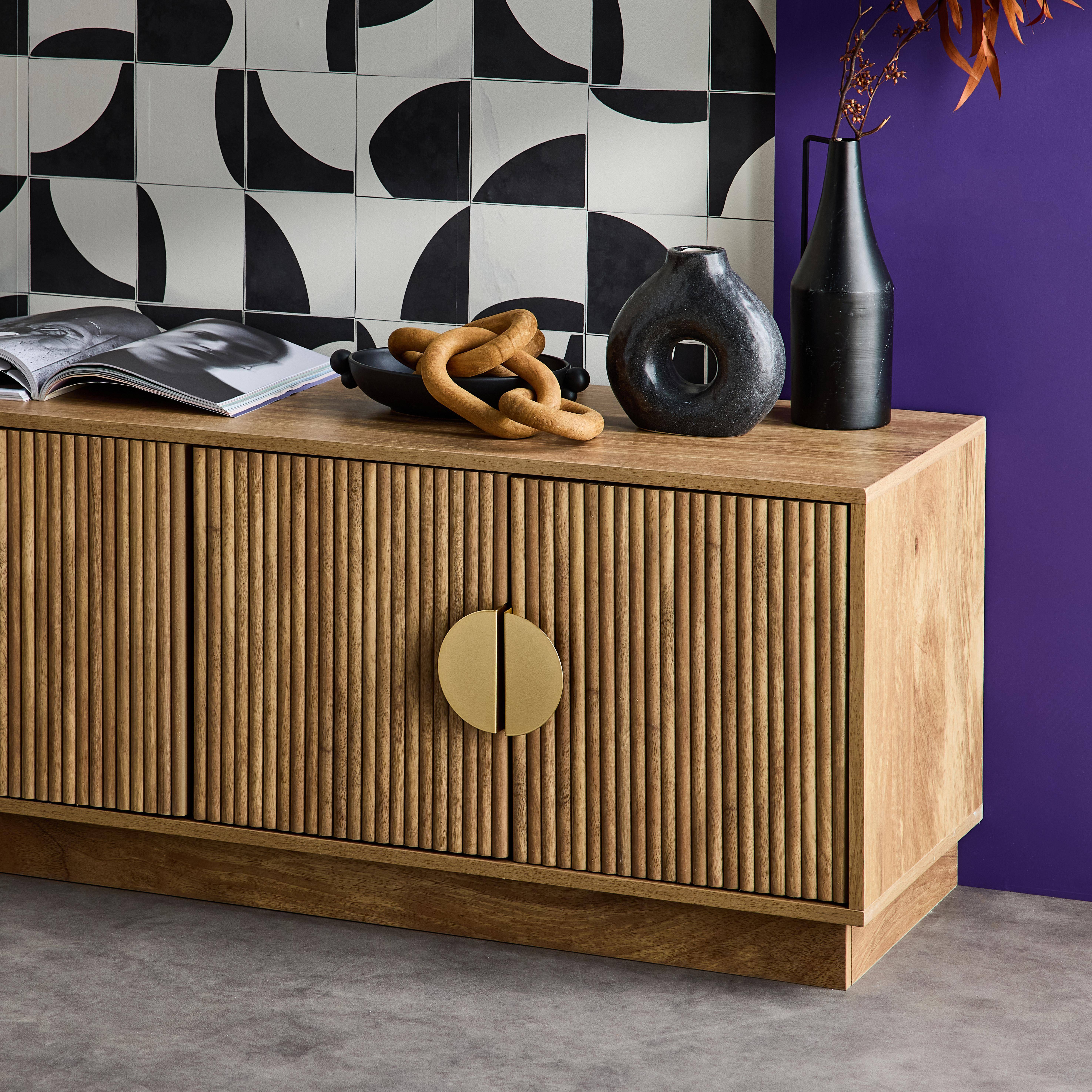140cm exotic 4-door wood effect TV unit, Celian, Brown, 140x40x48 cm Photo4