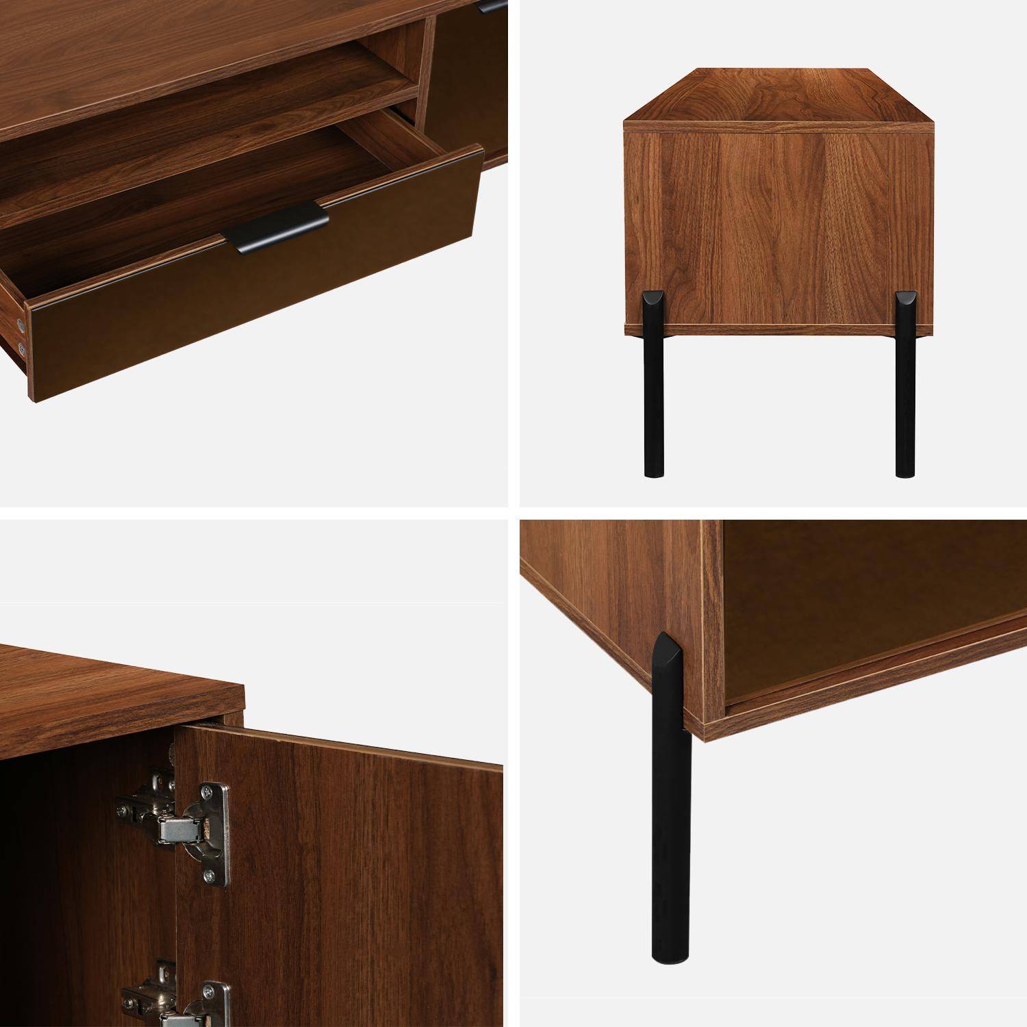 151.5cm vintage TV unit walnut wooden effect 2 doors 1 drawer, Glassy, Walnut, 151.5x38x44.7 cm Photo7