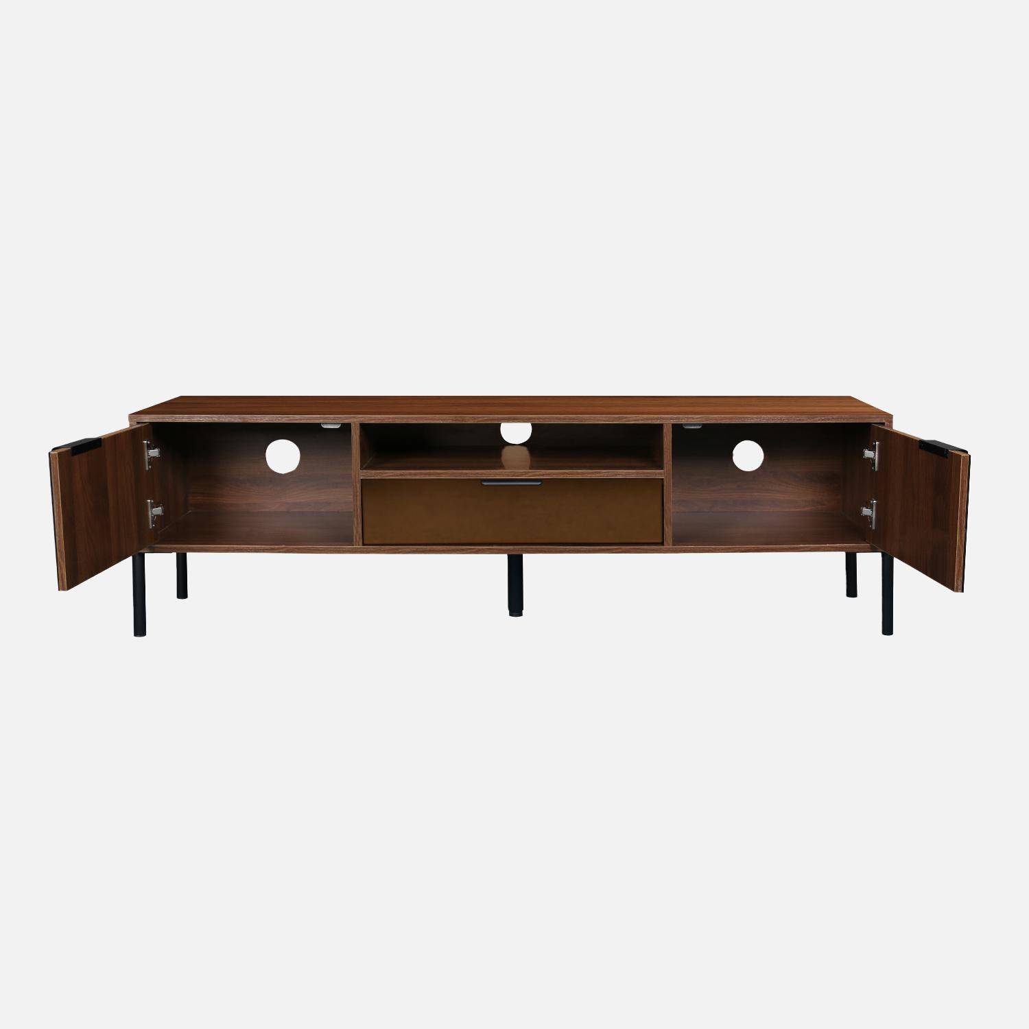 151.5cm vintage TV unit walnut wooden effect 2 doors 1 drawer, Glassy, Walnut, 151.5x38x44.7 cm Photo6