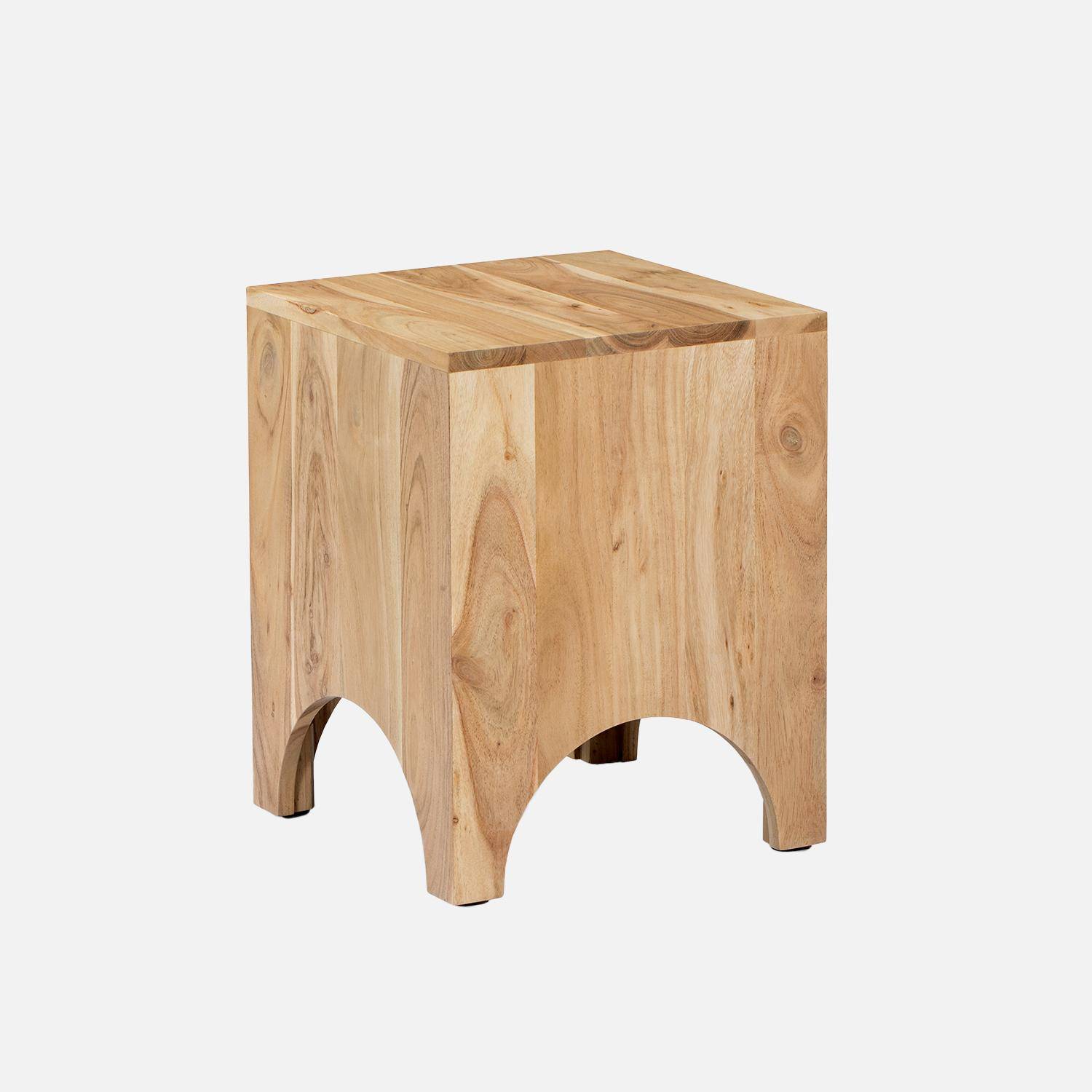 Table d'appoint, table de chevet en bois d'acacia, couleur naturelle, L 35 x 35 x H 45cm Photo1