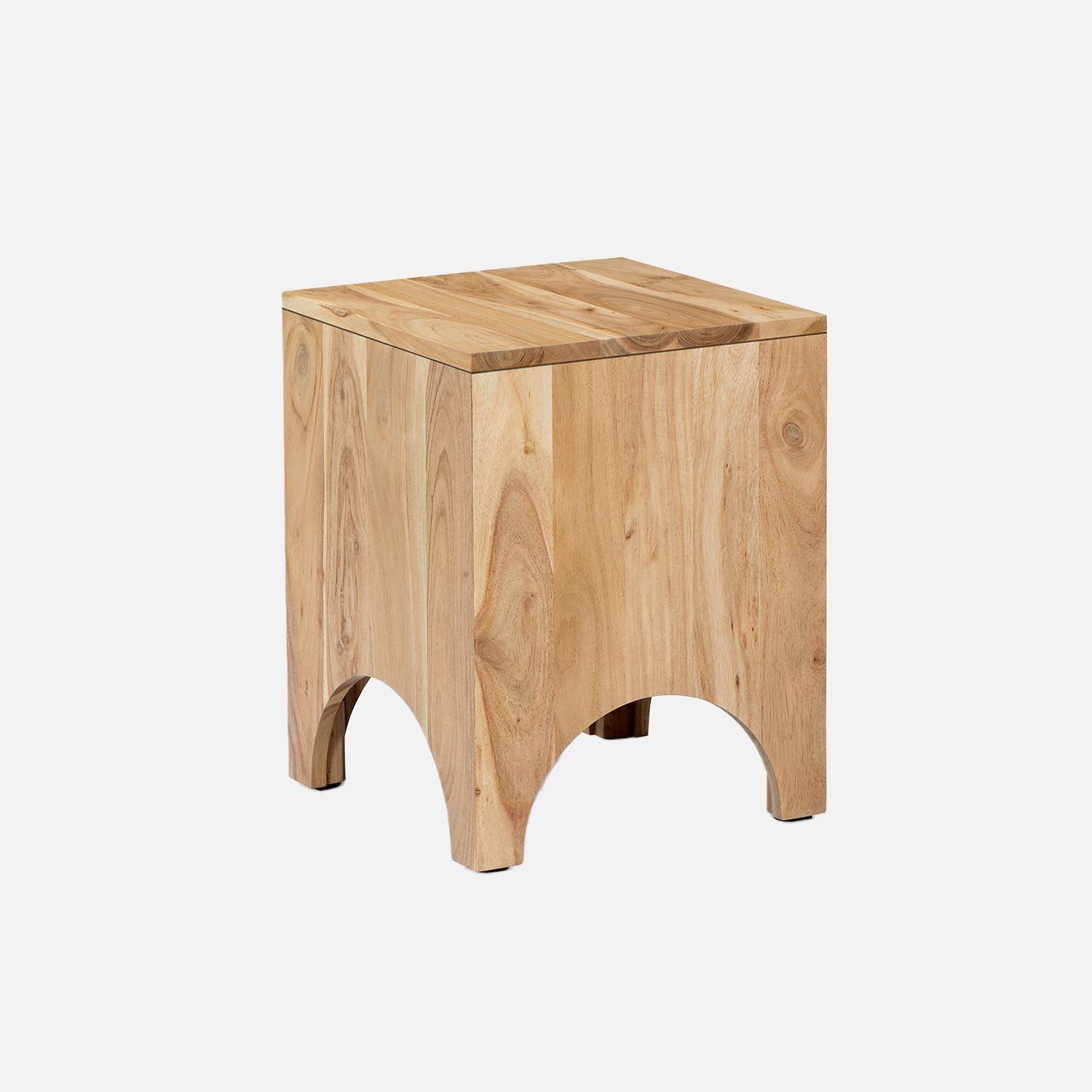 Table d'appoint, table de chevet en bois d'acacia, couleur naturelle, L 35 x 35 x H 45cm Photo3