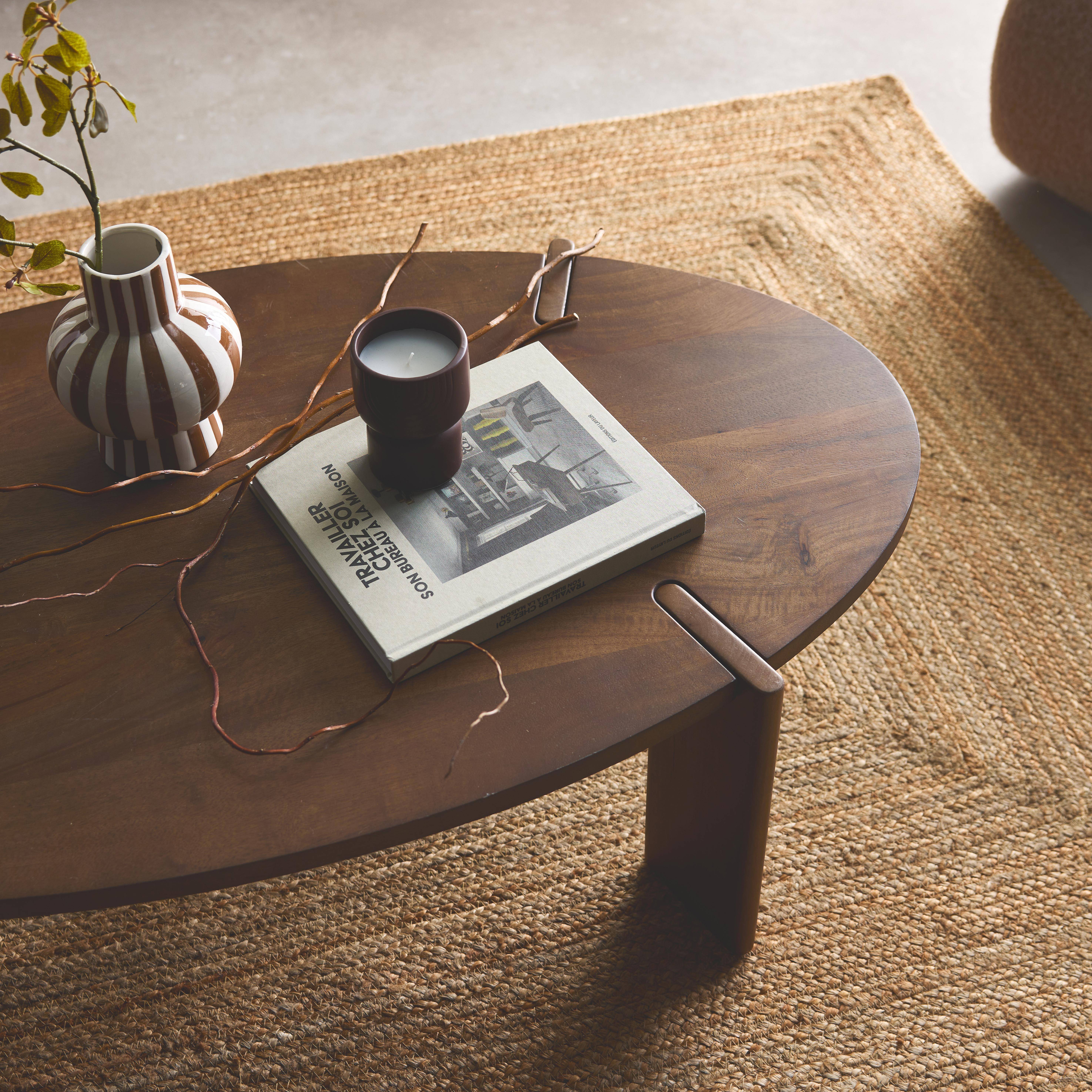 Oval coffee table in solid mango wood, Reva, Walnut, 120x65x35 cm Photo2