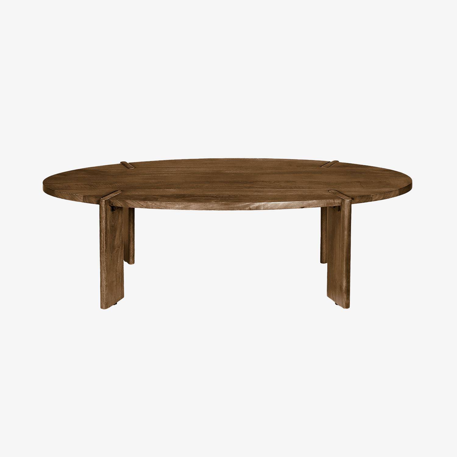 Oval coffee table in solid mango wood, Reva, Walnut, 120x65x35 cm,sweeek,Photo4