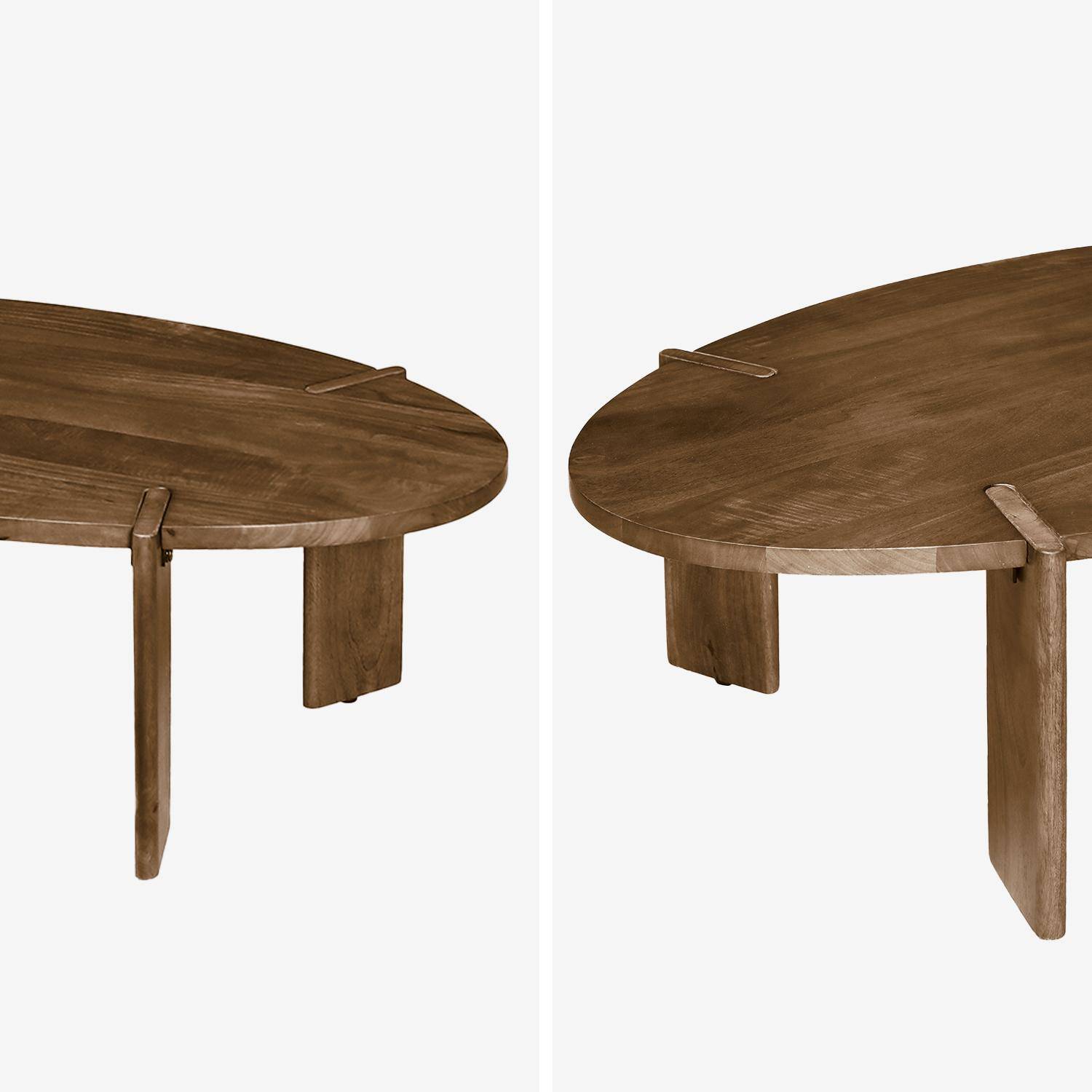 Oval coffee table in solid mango wood, Reva, Walnut, 120x65x35 cm Photo5