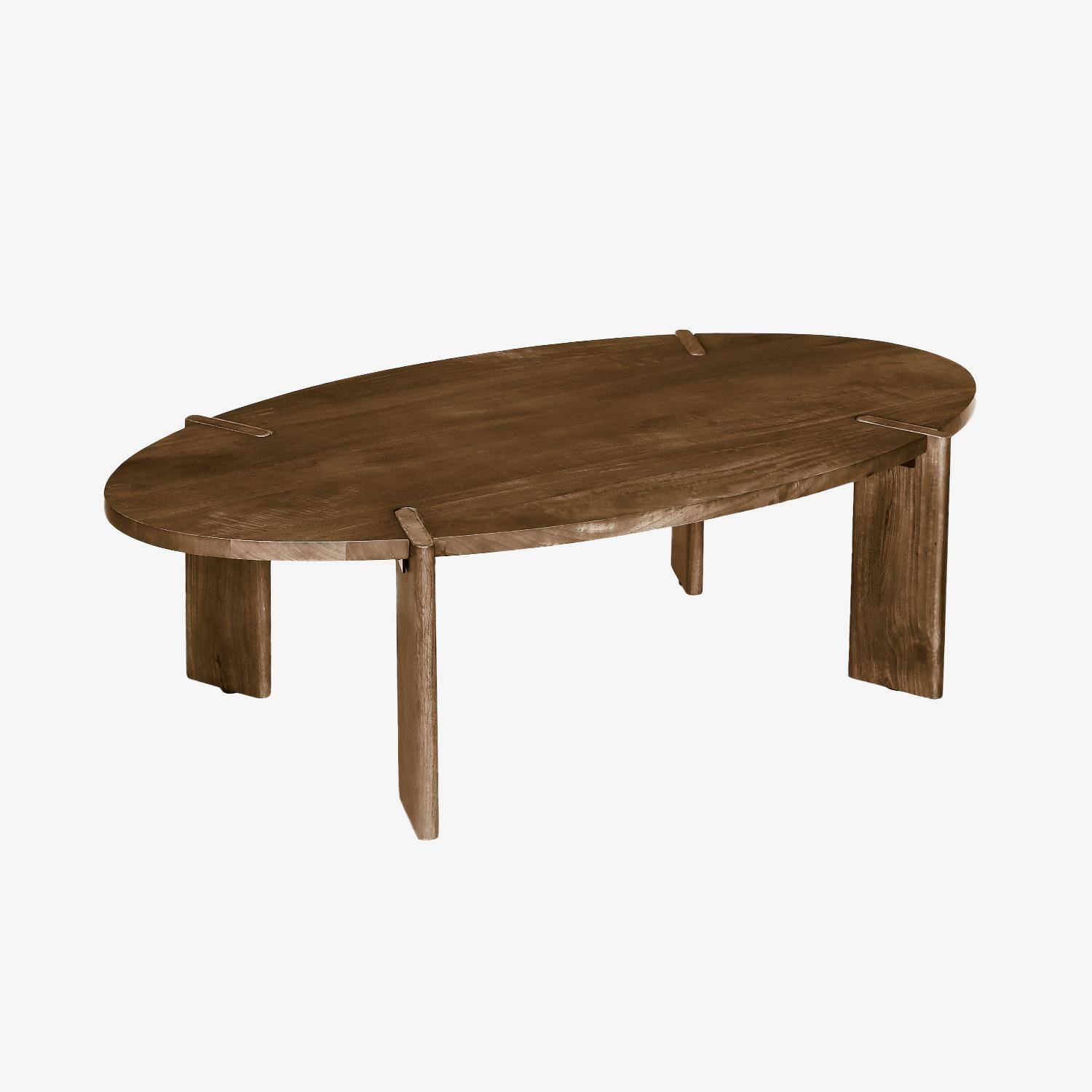 Oval coffee table in solid mango wood, Reva, Walnut, 120x65x35 cm Photo3