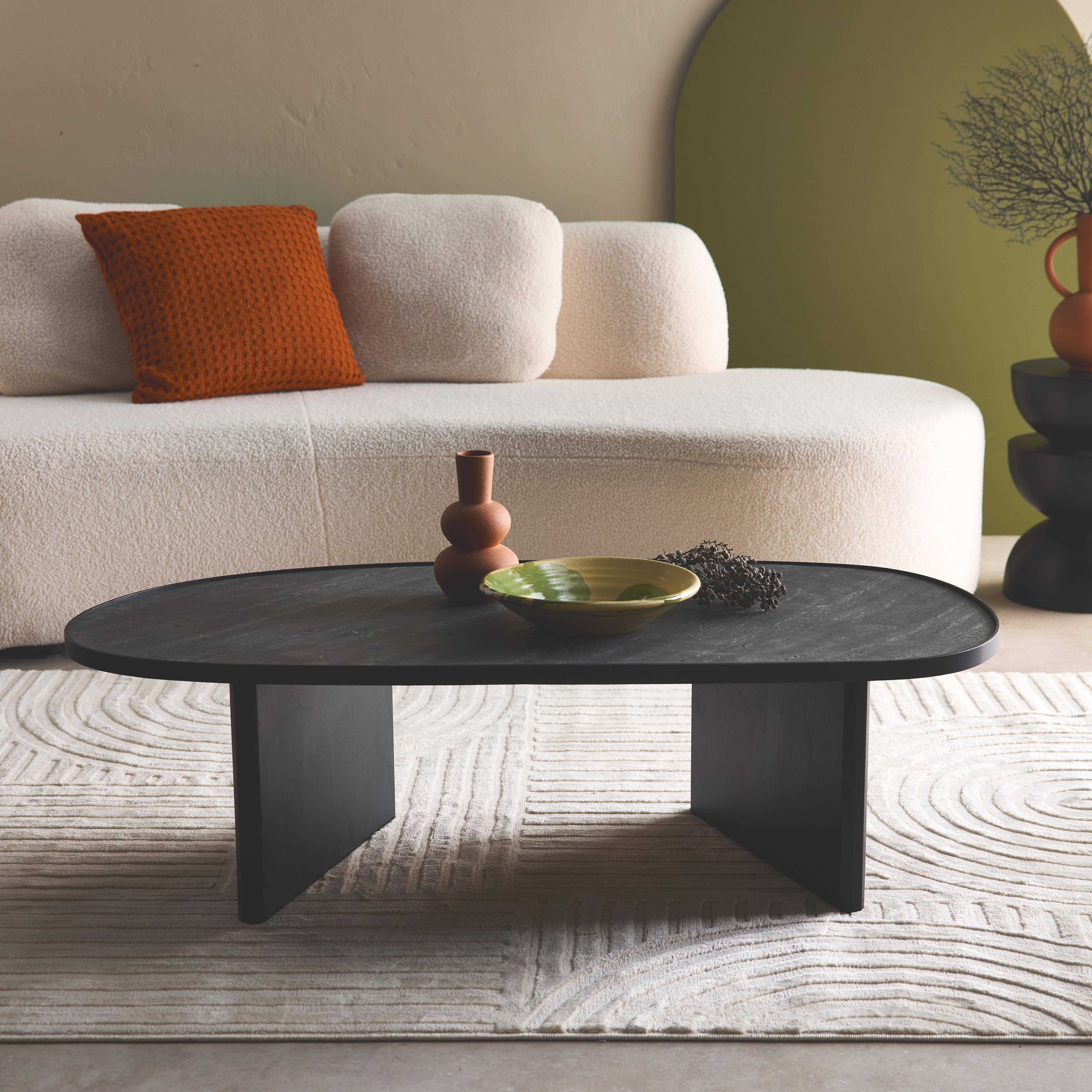 Oval coffee table in mango wood and black stone veneer Black