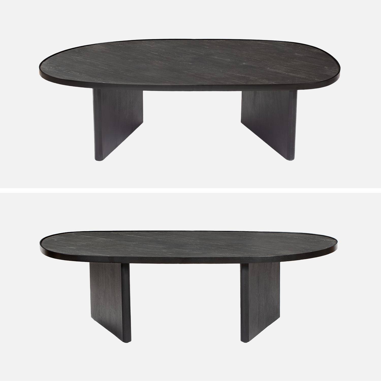 Table basse ovale bois de manguier et placage pierre noire, rebord en métal, L 119,5 x P 60 x H 35cm,sweeek,Photo4