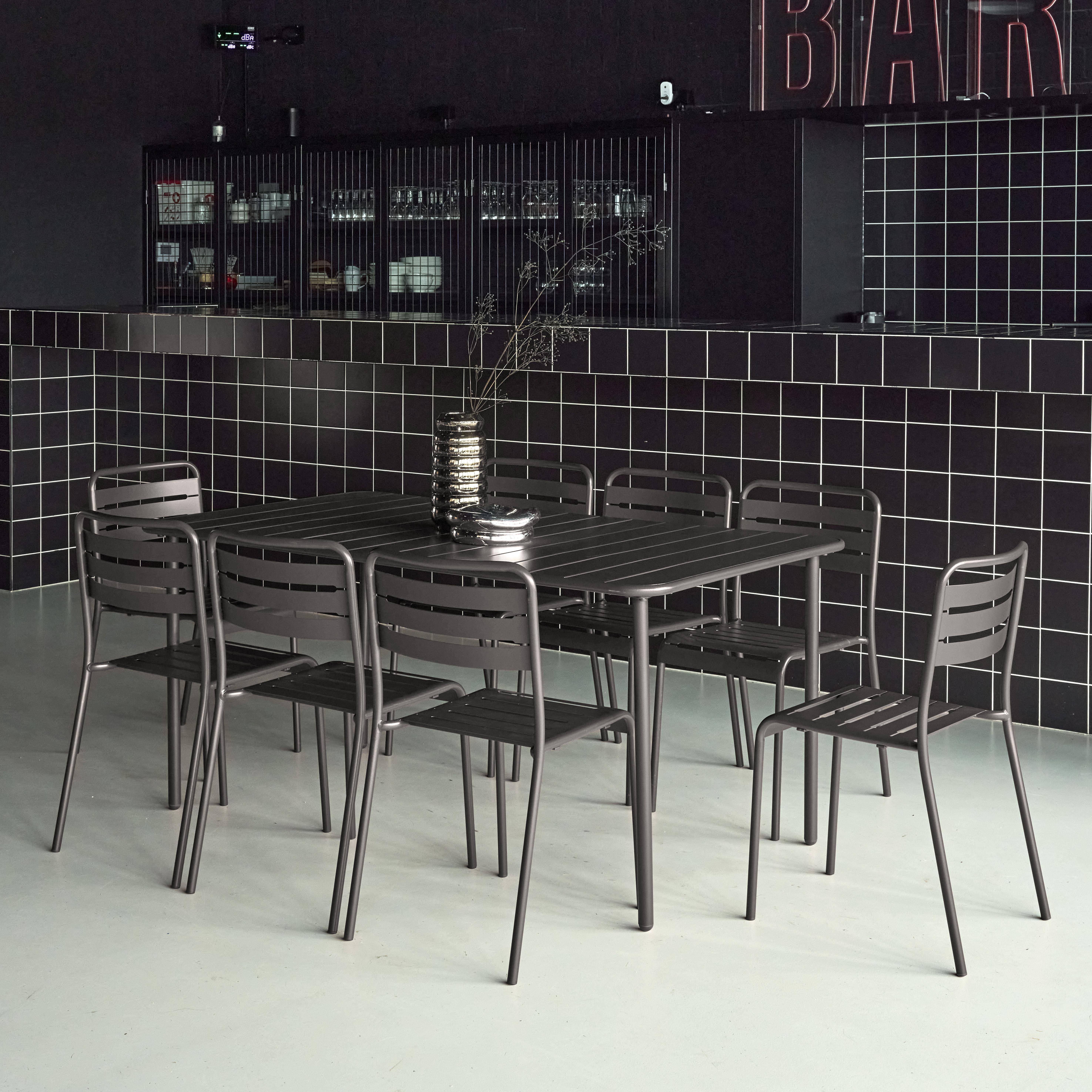 Table de jardin métal + 8 assises anthracite traitement antirouille, lattes et bords arrondis ,sweeek,Photo2