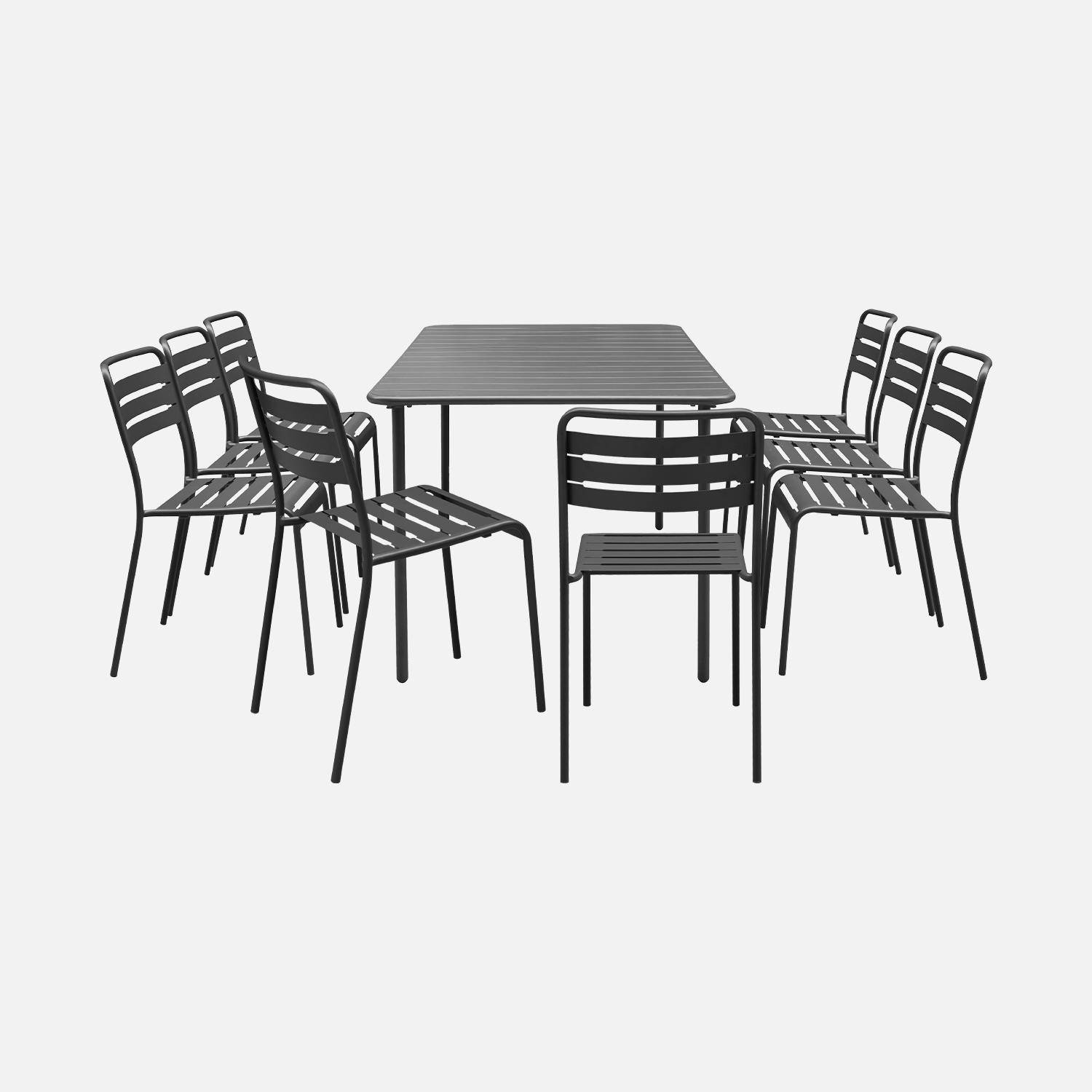 Table de jardin en métal anthracite + 8 chaises, traitement antirouille, lattes et bords arrondis  Photo2