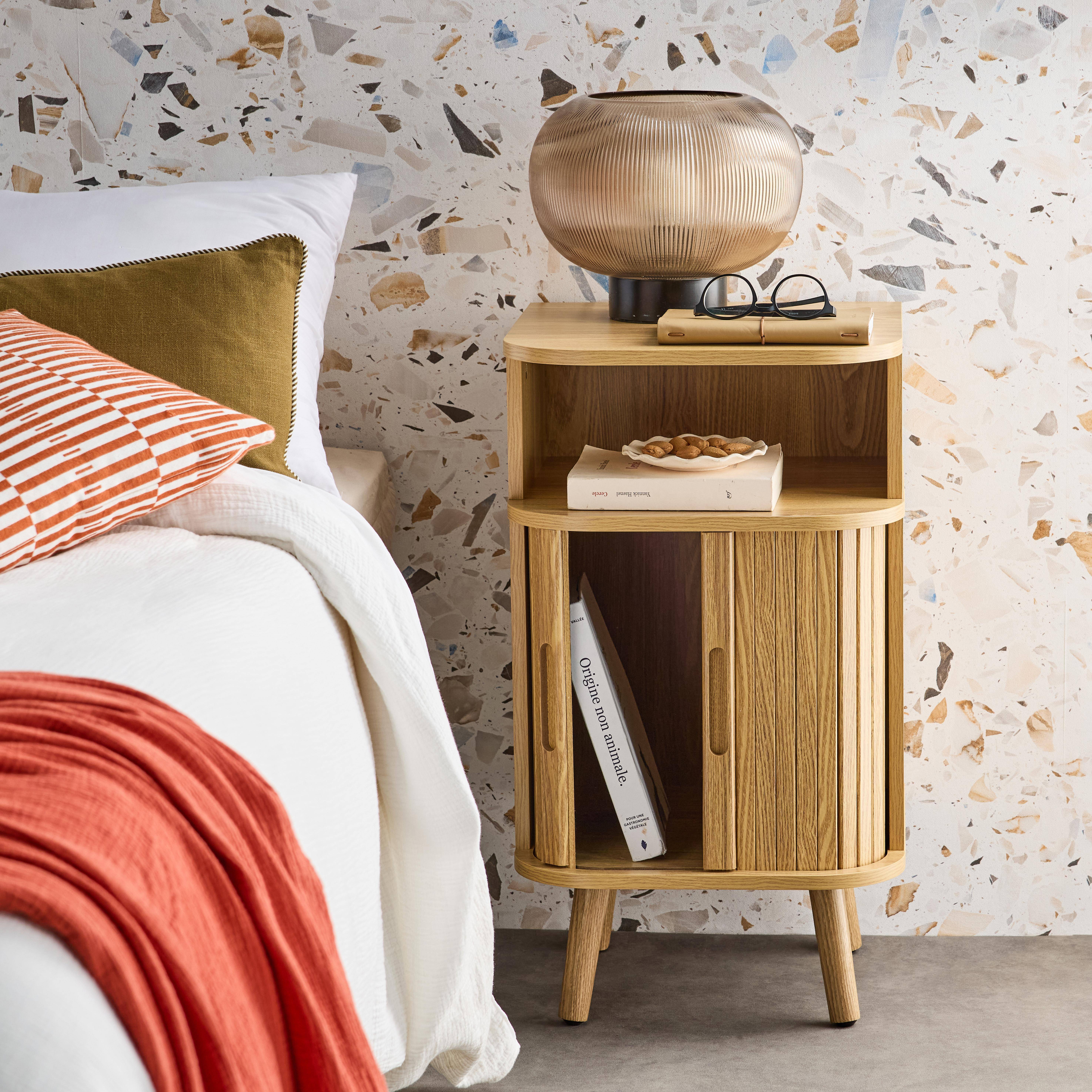 Bedside table with sliding doors and 1 niche, Natural