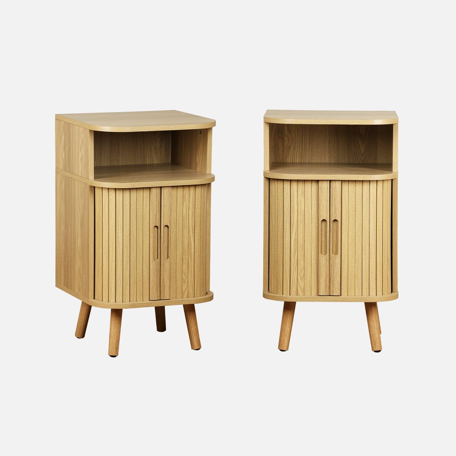 Mesita de noche con 2 puertas correderas y 1 nicho, set de 2, Natural