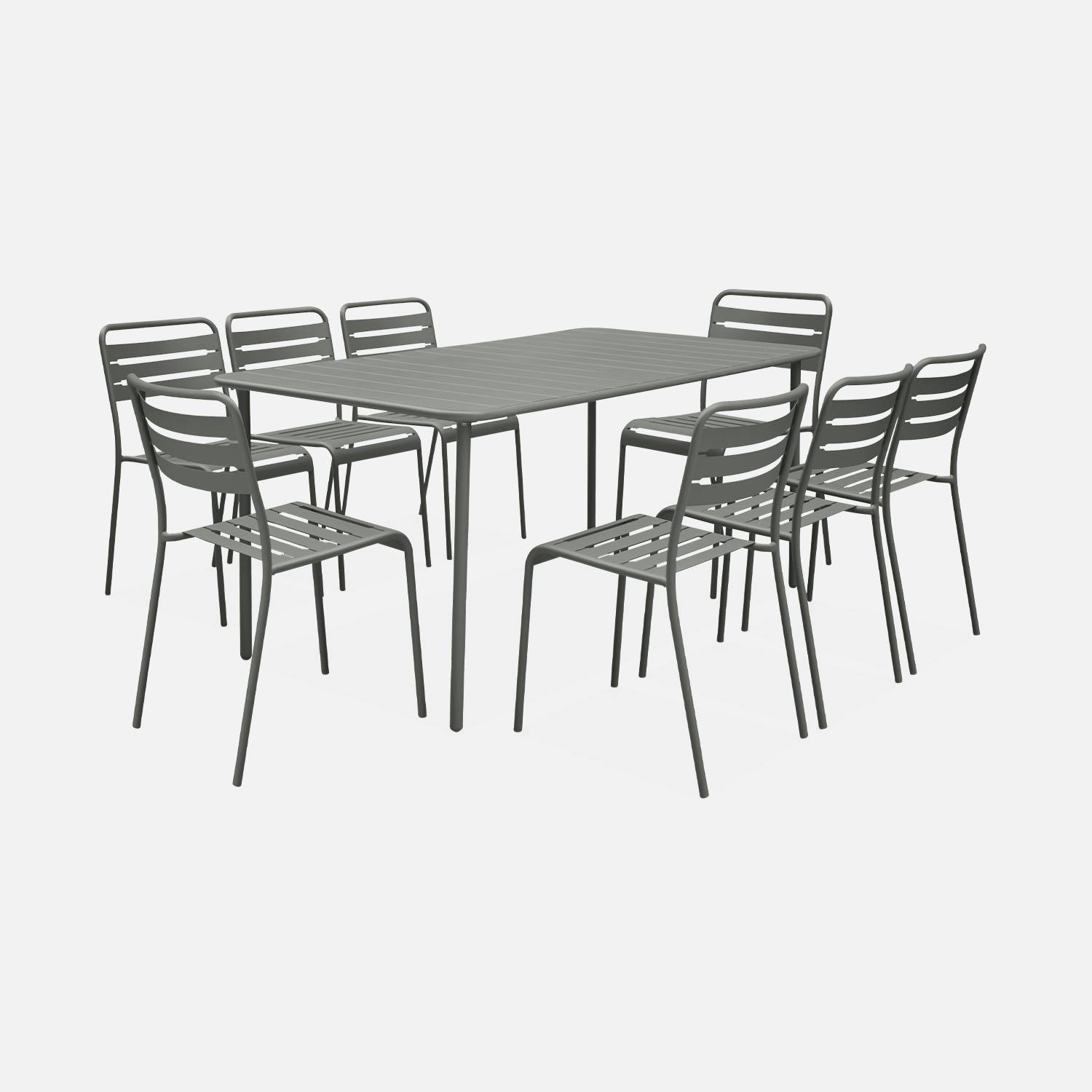 Table de jardin en métal kaki + 8 chaises  | sweeek