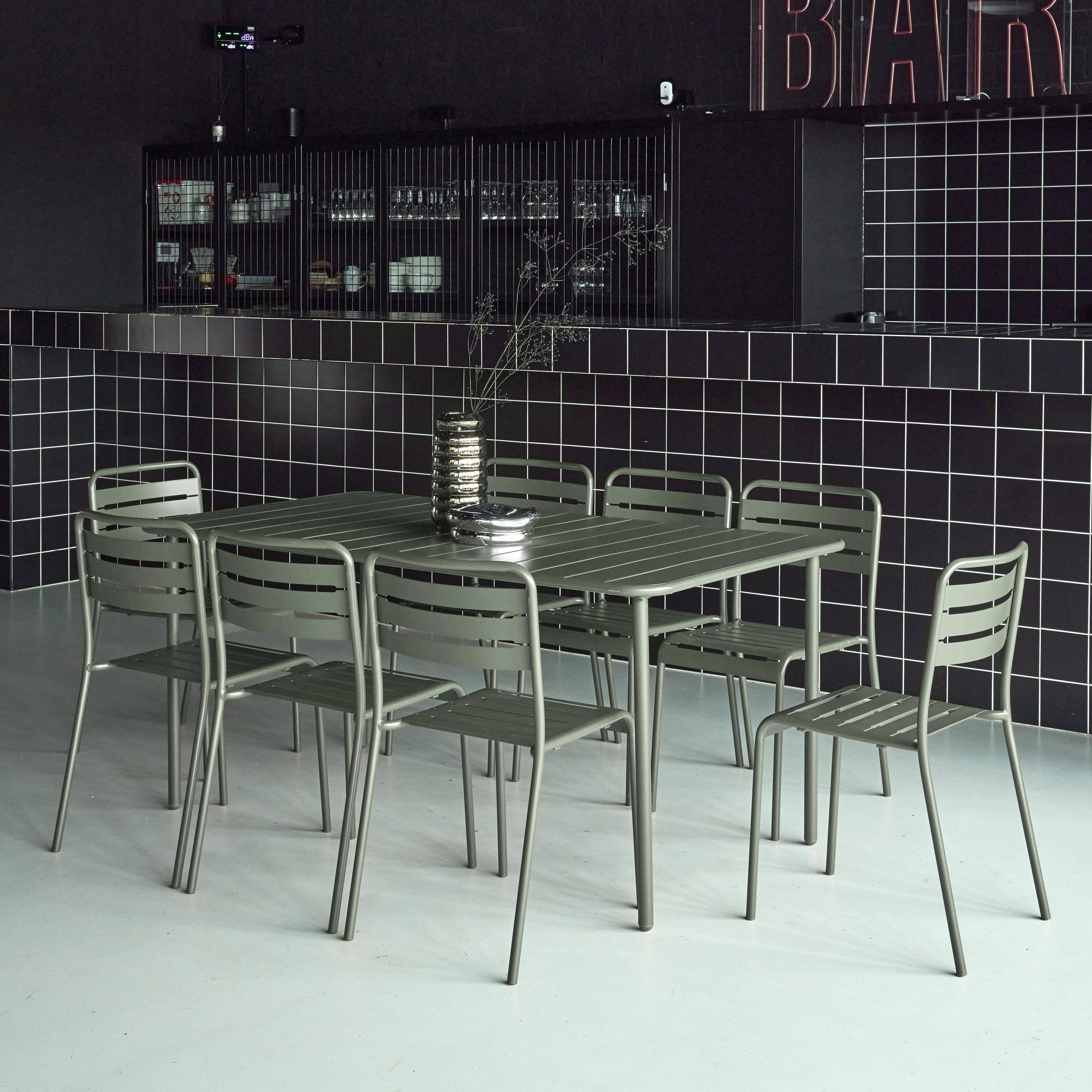 Table de jardin métal + 8 assises kaki traitement antirouille, lattes et bords arrondis  Photo2