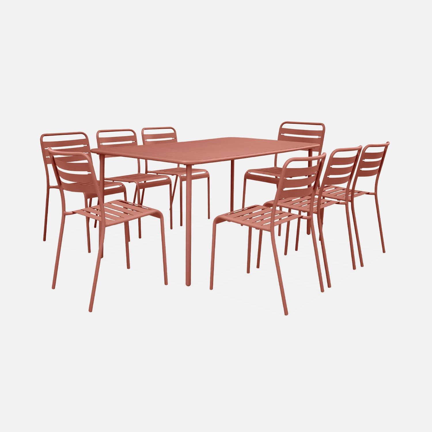 Table de jardin en métal terracotta + 8 chaises  | sweeek