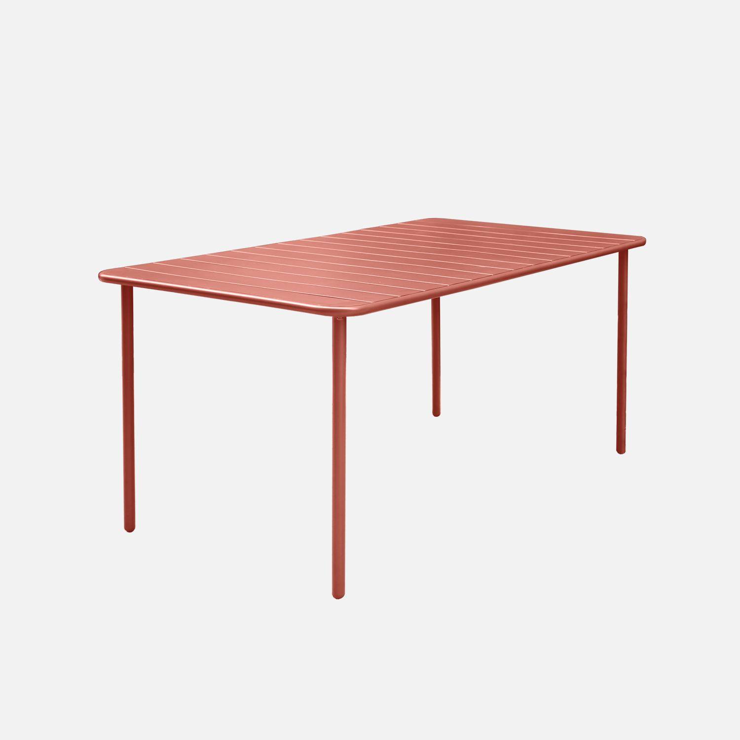 Terracotta metalen tuintafel + 8 stoelen, roestvrij behandeld, latten en afgeronde hoeken Photo3