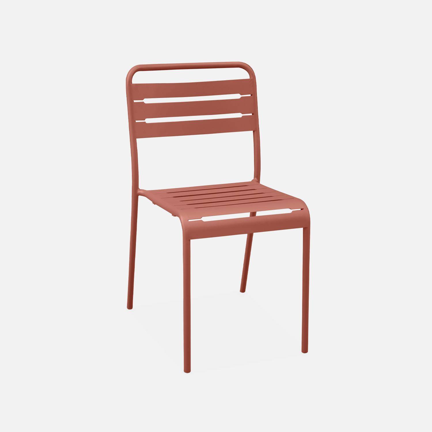 Terracotta metalen tuintafel + 8 stoelen, roestvrij behandeld, latten en afgeronde hoeken Photo4