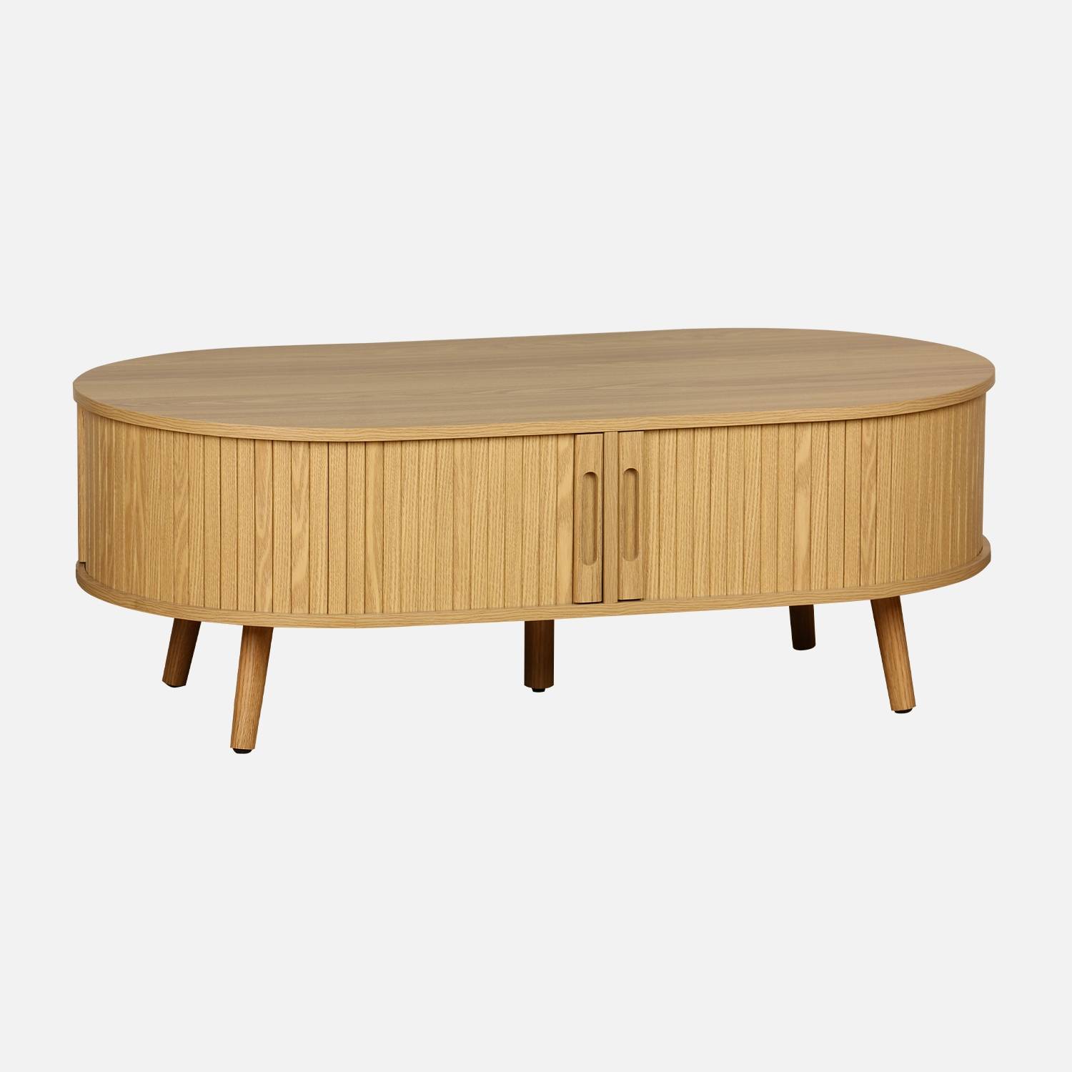 Mesa de centro con puertas correderas y efecto madera, Natural