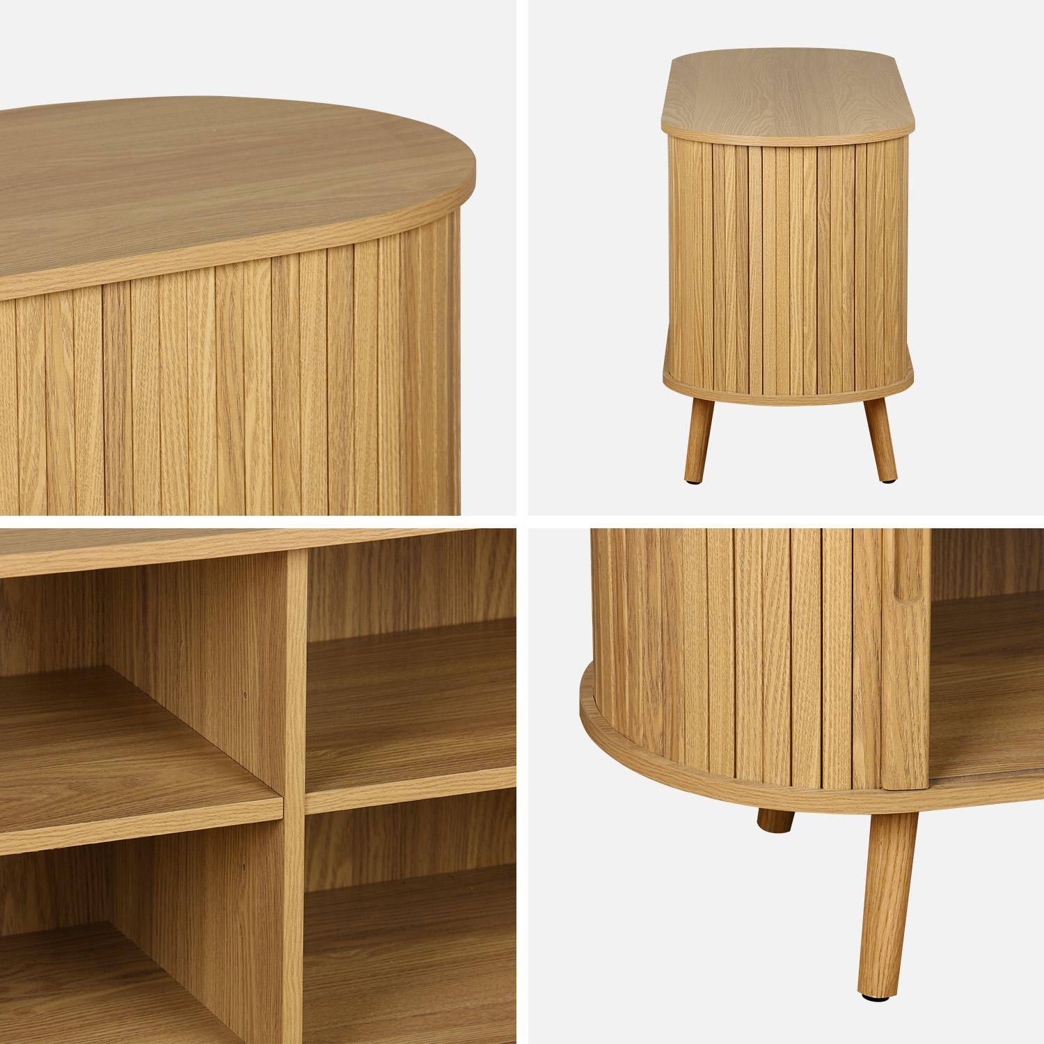 120cm scandi-style TV unit grooved wooden effect 2 sliding doors, Legacy, Natural, 120x40x57 cm,sweeek,Photo7