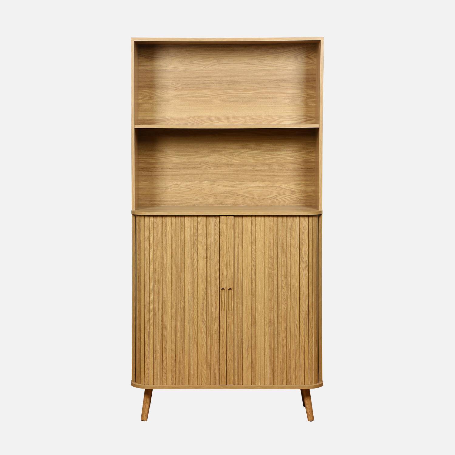 Scandinavische boekenkast, 2 schuifdeuren, 4 niveaus, gegroefd houteffect, B 80 x D 45 x H 180cm Photo4
