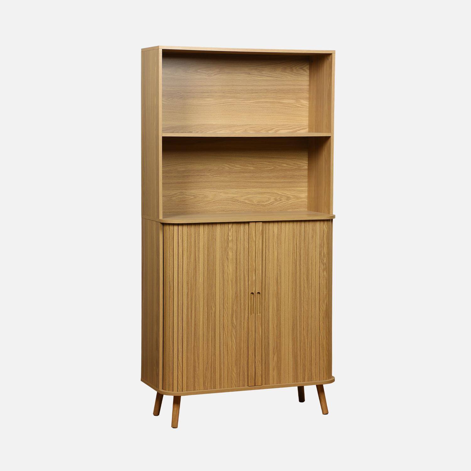 Scandinavische boekenkast, 2 schuifdeuren, 4 niveaus, gegroefd houteffect, B 80 x D 45 x H 180cm Photo3