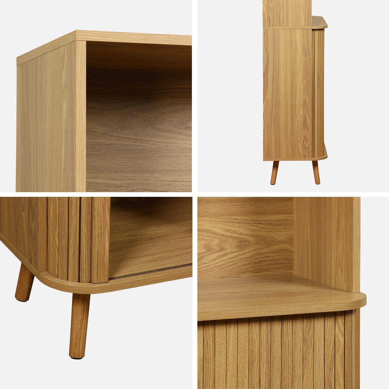 Scandinavische boekenkast, 2 schuifdeuren, 4 niveaus, gegroefd houteffect, B 80 x D 45 x H 180cm Photo6