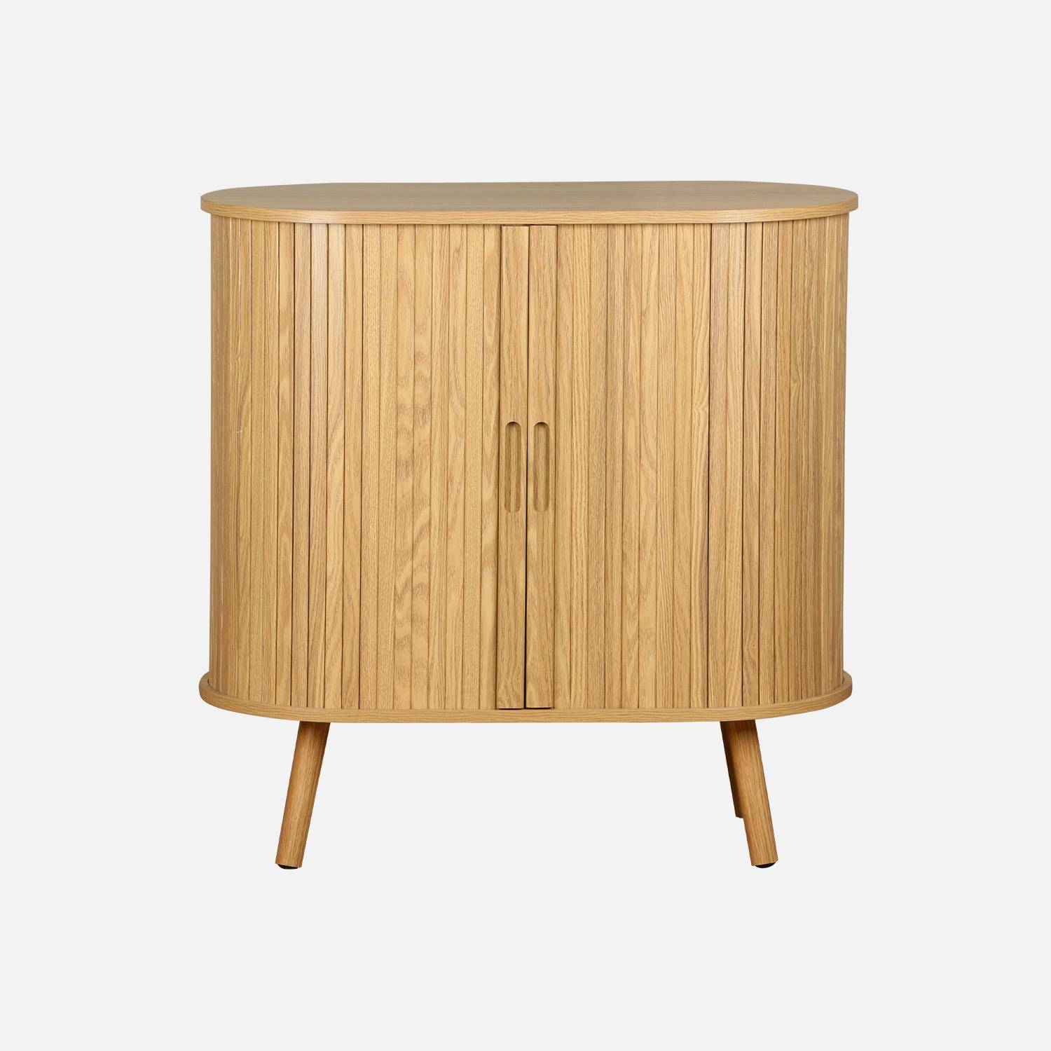 Sideboard with sliding doors and shelf, grooved wooden effect, Legacy, Natural, 80x40x80 cm Photo4