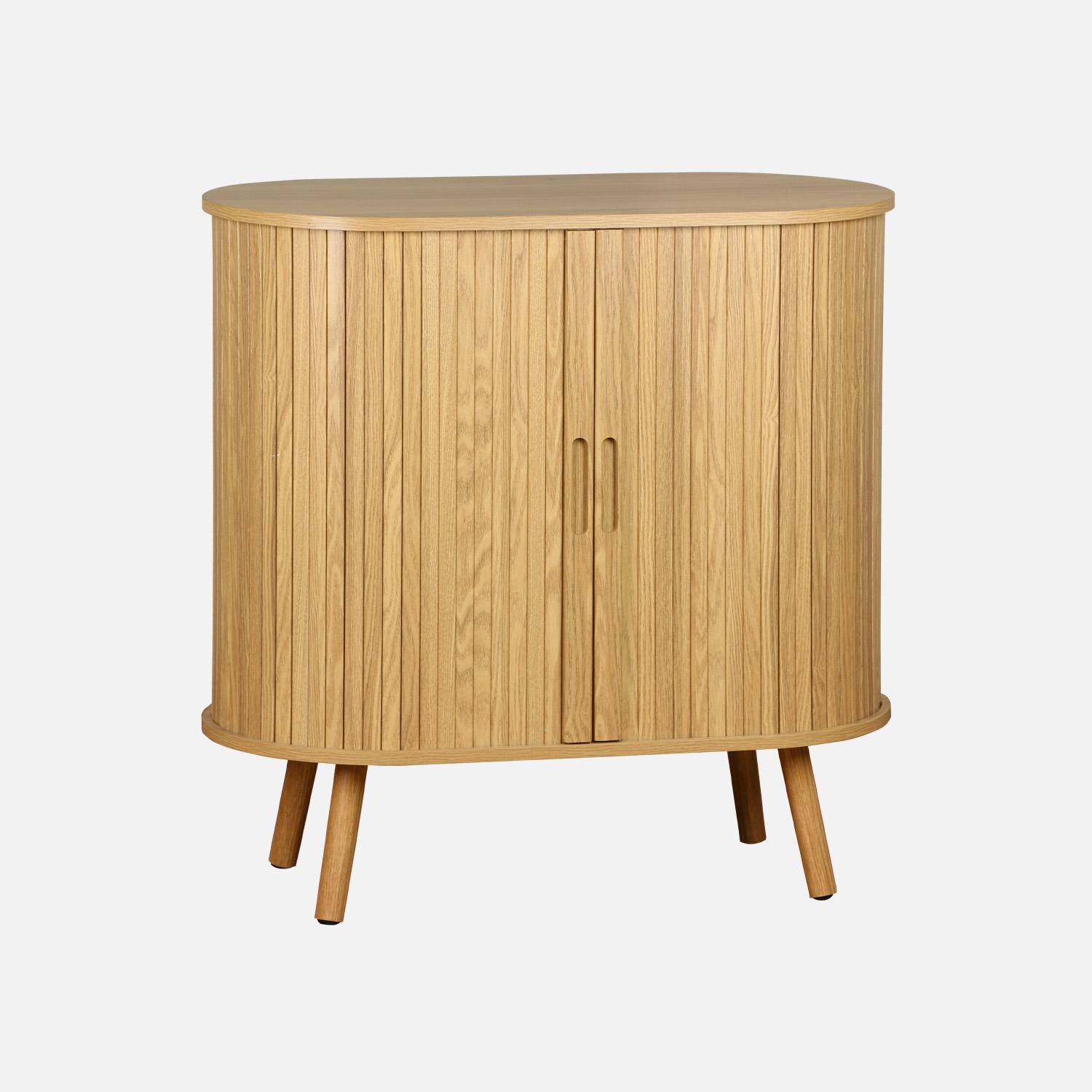 Sideboard with sliding doors and shelf, grooved wooden effect, Legacy, Natural, 80x40x80 cm Photo3