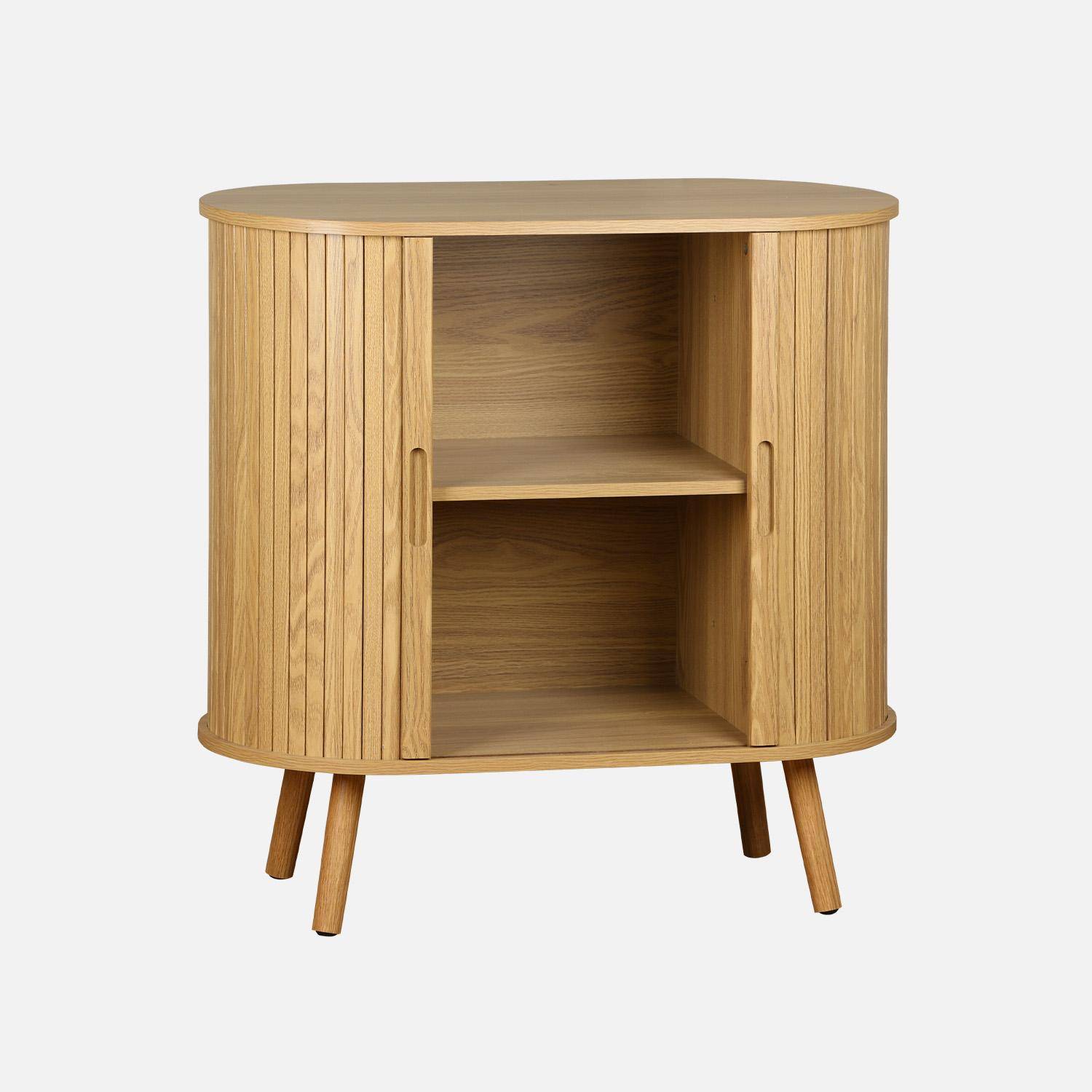 Sideboard with sliding doors and shelf, grooved wooden effect, Legacy, Natural, 80x40x80 cm Photo6