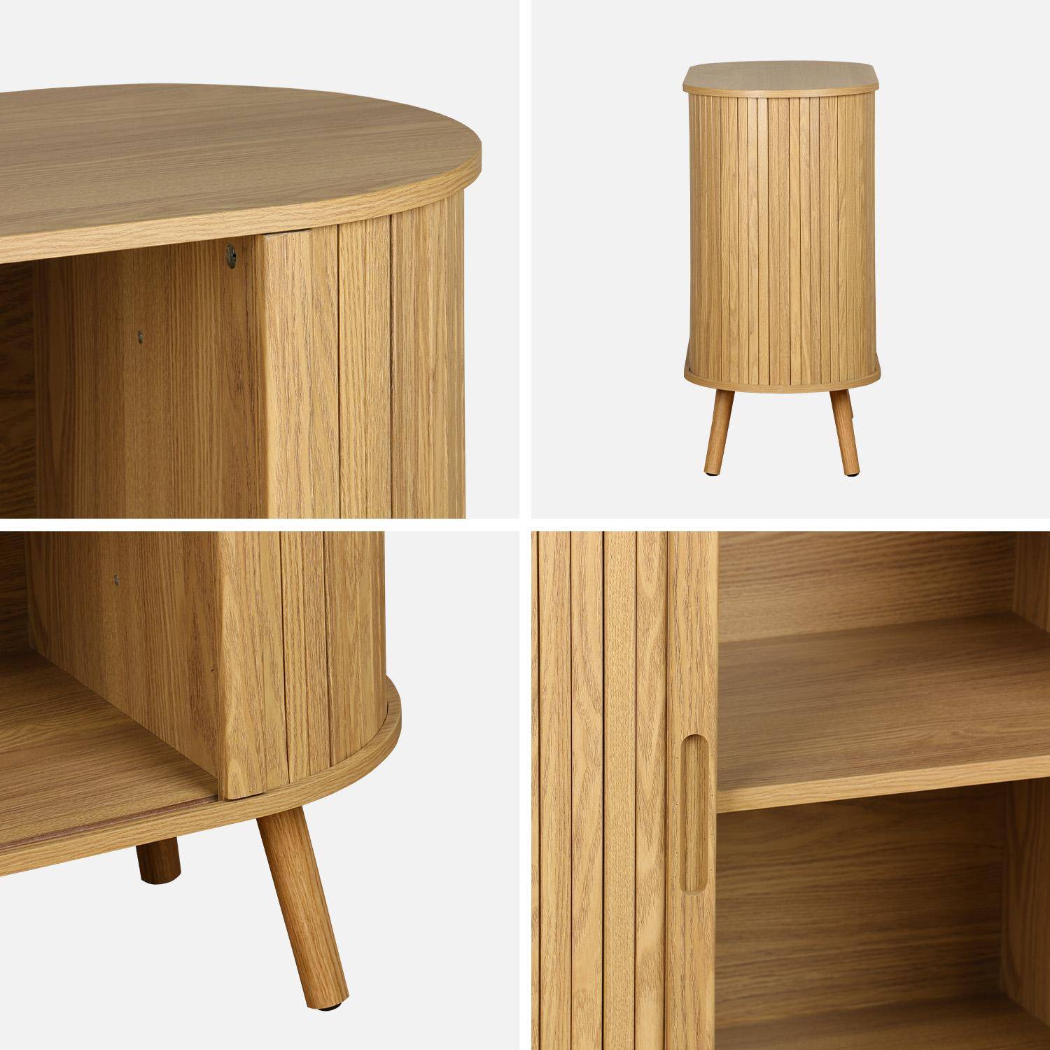 Sideboard with sliding doors and shelf, grooved wooden effect, Legacy, Natural, 80x40x80 cm Photo5
