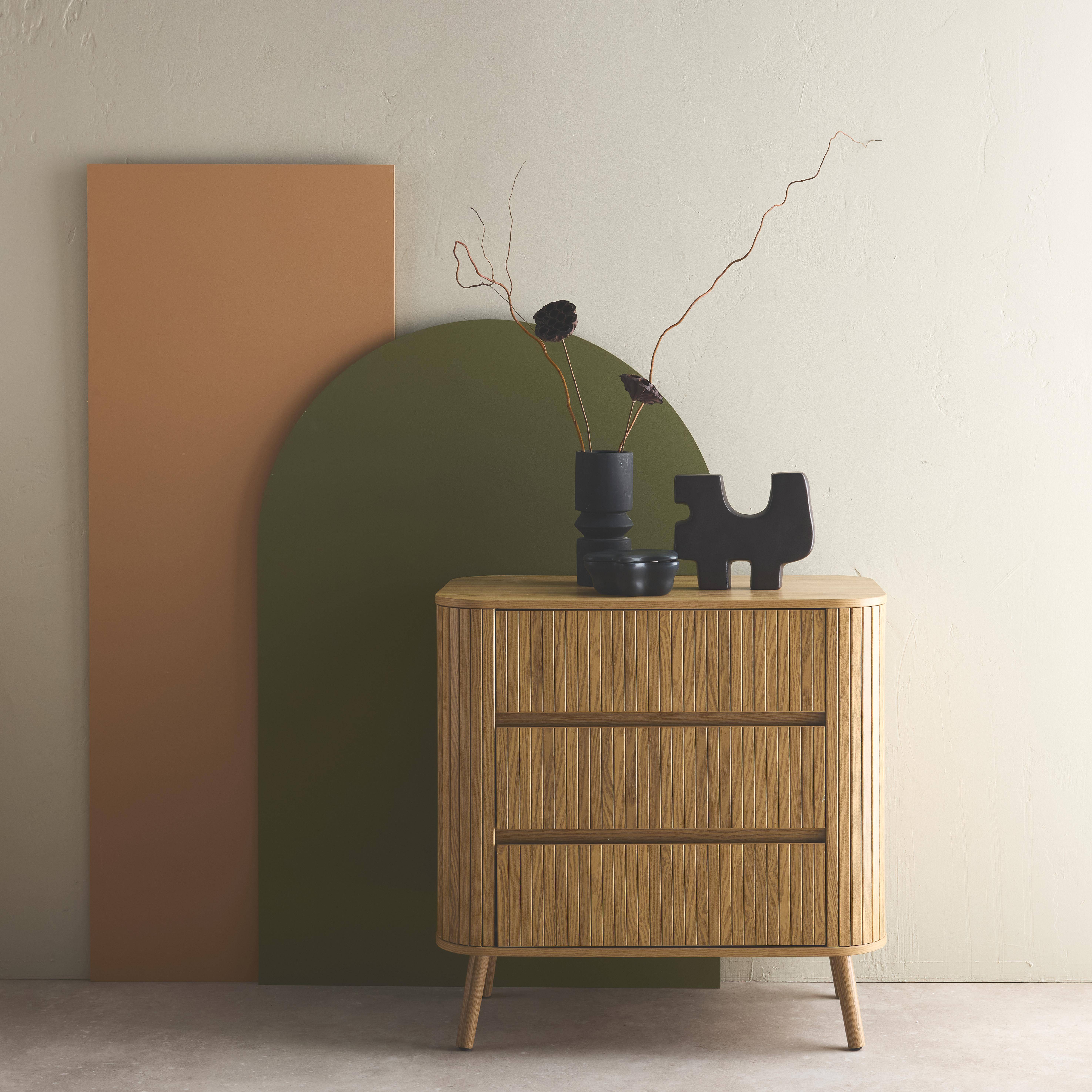 Ladekast met 3 laden, natuurlijke gestreepte afwerking, B 80x D 45 H 80cm Photo1