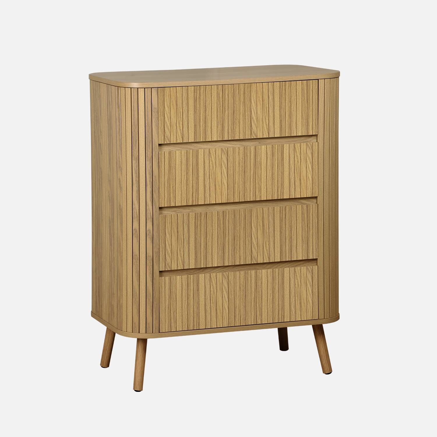 Cômoda com decoração estriada 4 gavetas, Natural