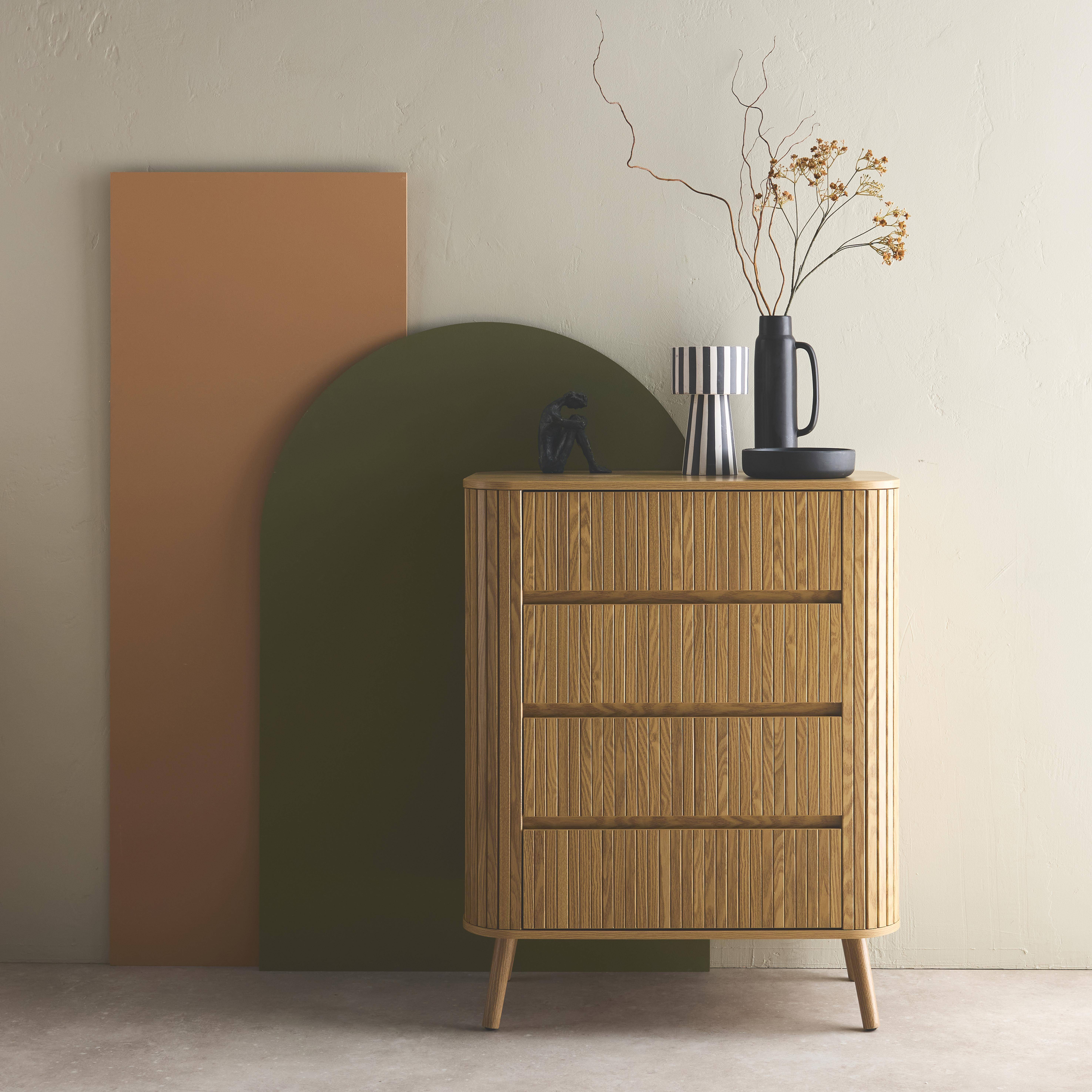 Ladekast met 4 laden, natuurlijke gestreepte afwerking, B 80x D 45 H 100cm,sweeek,Photo1