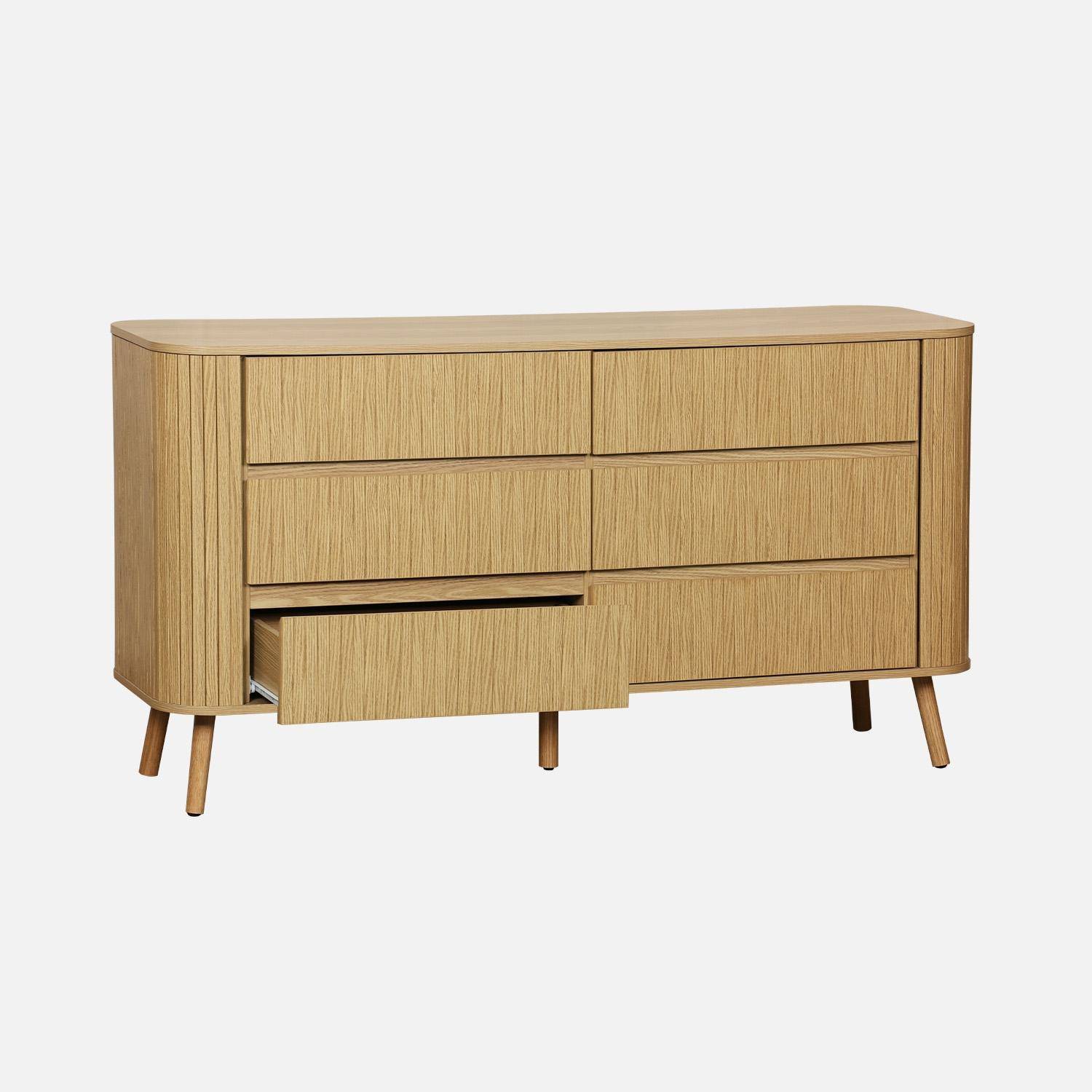 Cómoda de 6 gavetas, decoração estriada natural, Legacy, Natural, 150x45x80 cm,sweeek,Photo4