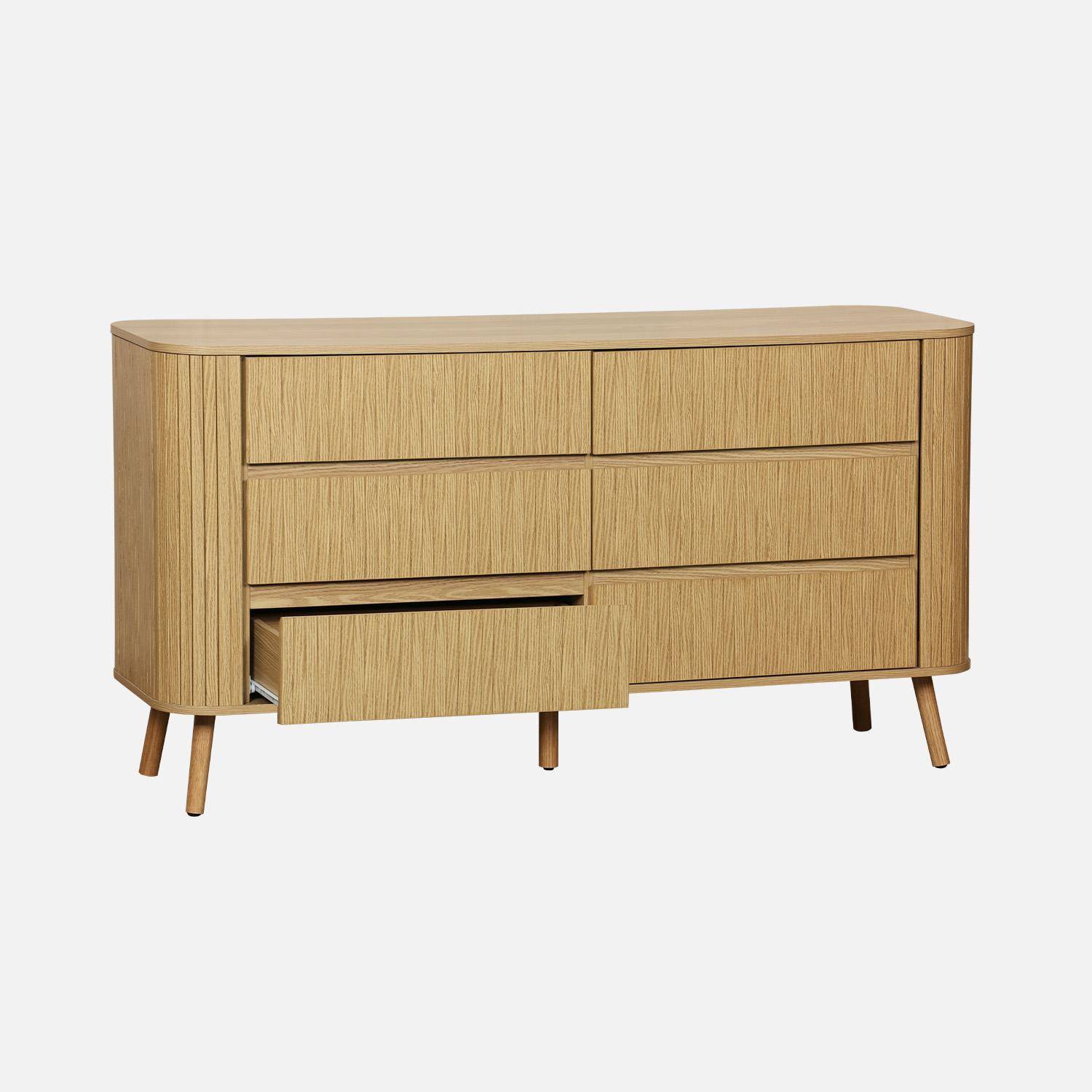 Commode 6 tiroirs, décor strié naturel, L 150 x P 45  H 80cm Photo4