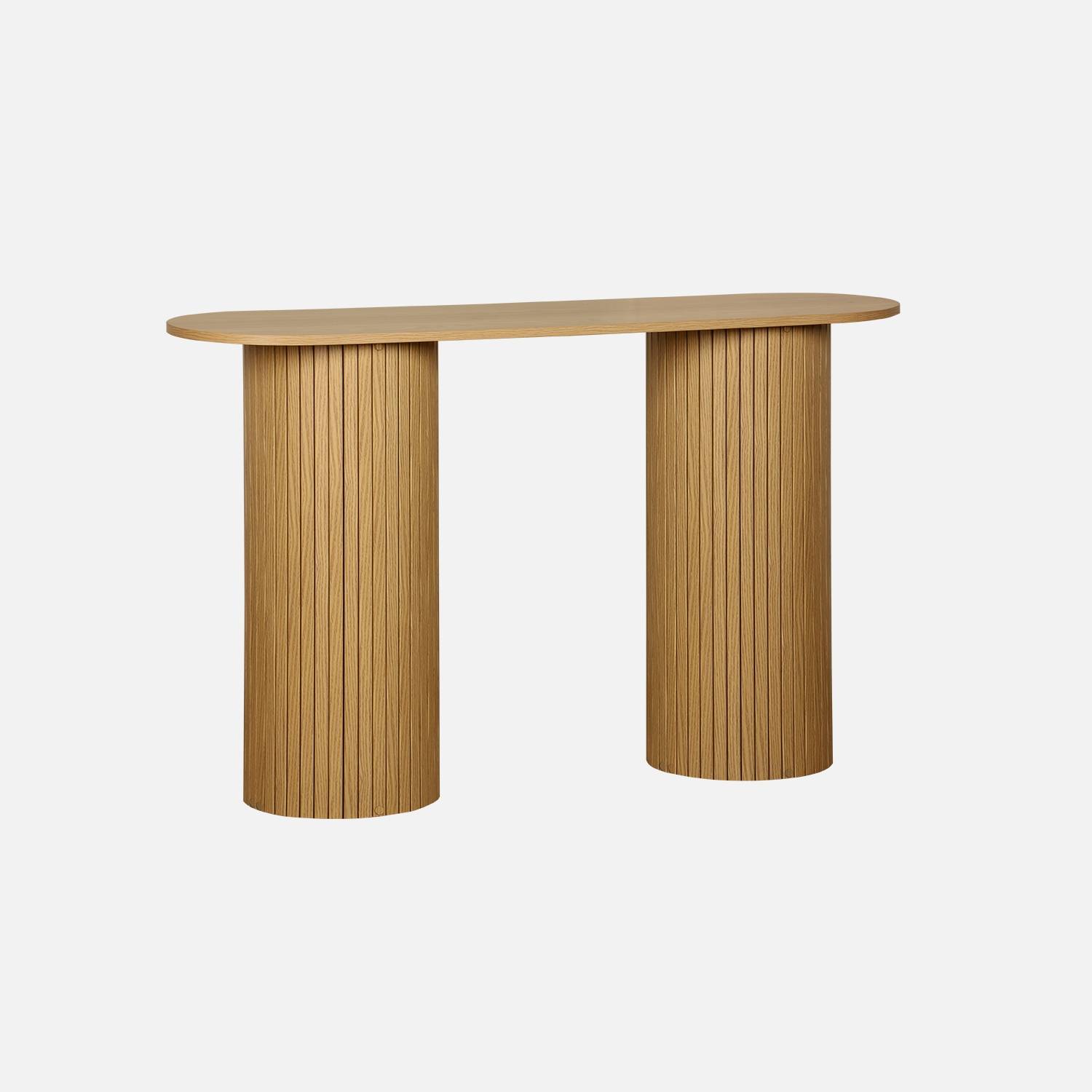 Console escandinava oval com efeito de madeira estriada, Natural