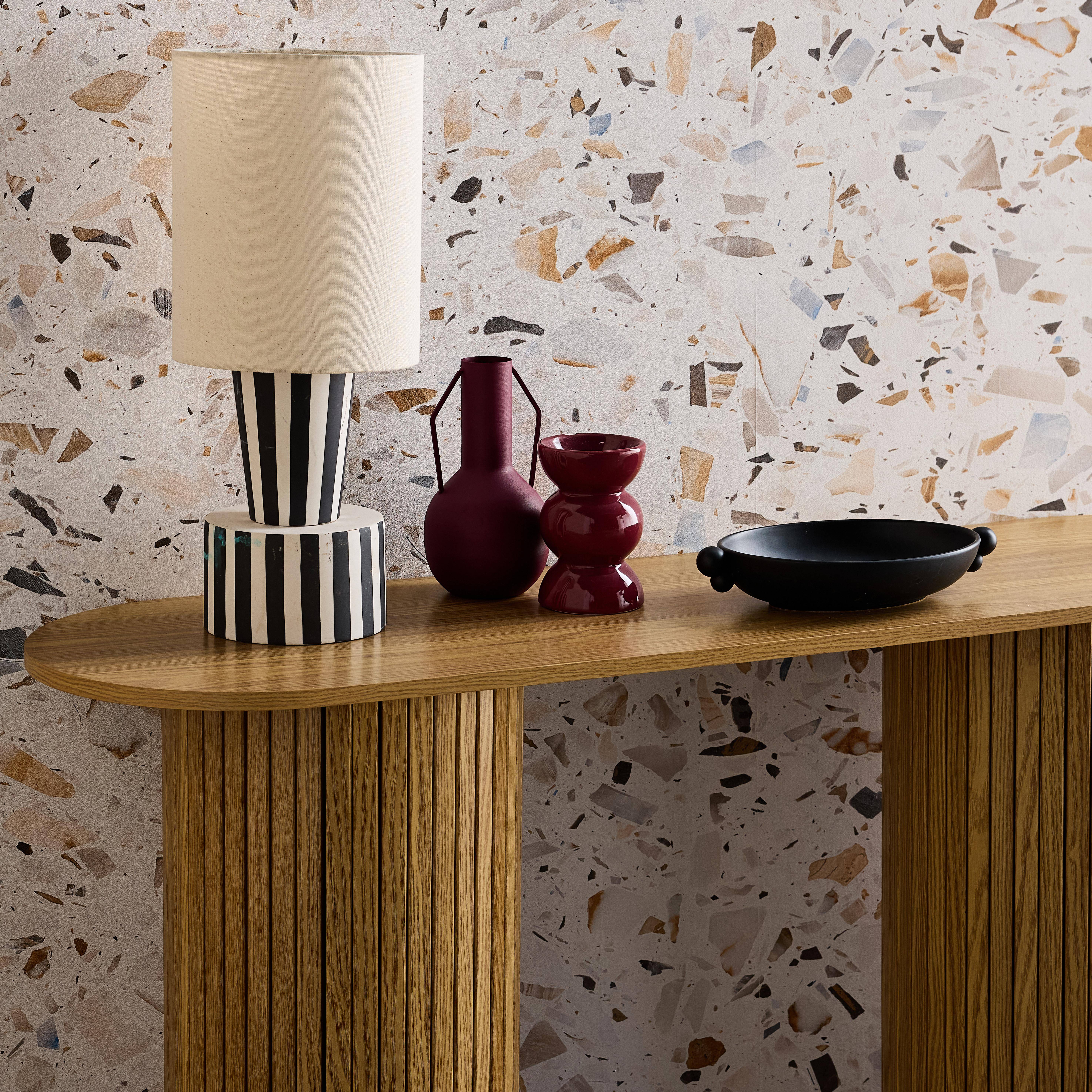 Scandinavian oval console with grooved wooden effect, Legacy, Natural, 120x35x75 cm Photo2