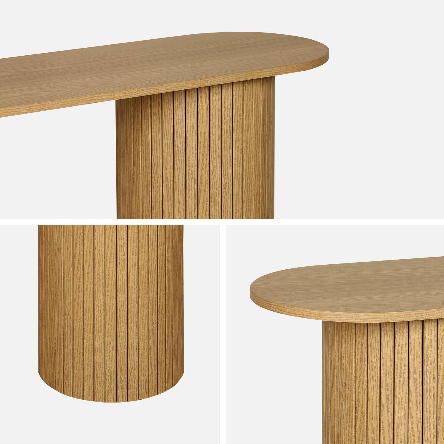 Scandinavian oval console with grooved wooden effect, Legacy, Natural, 120x35x75 cm Photo5