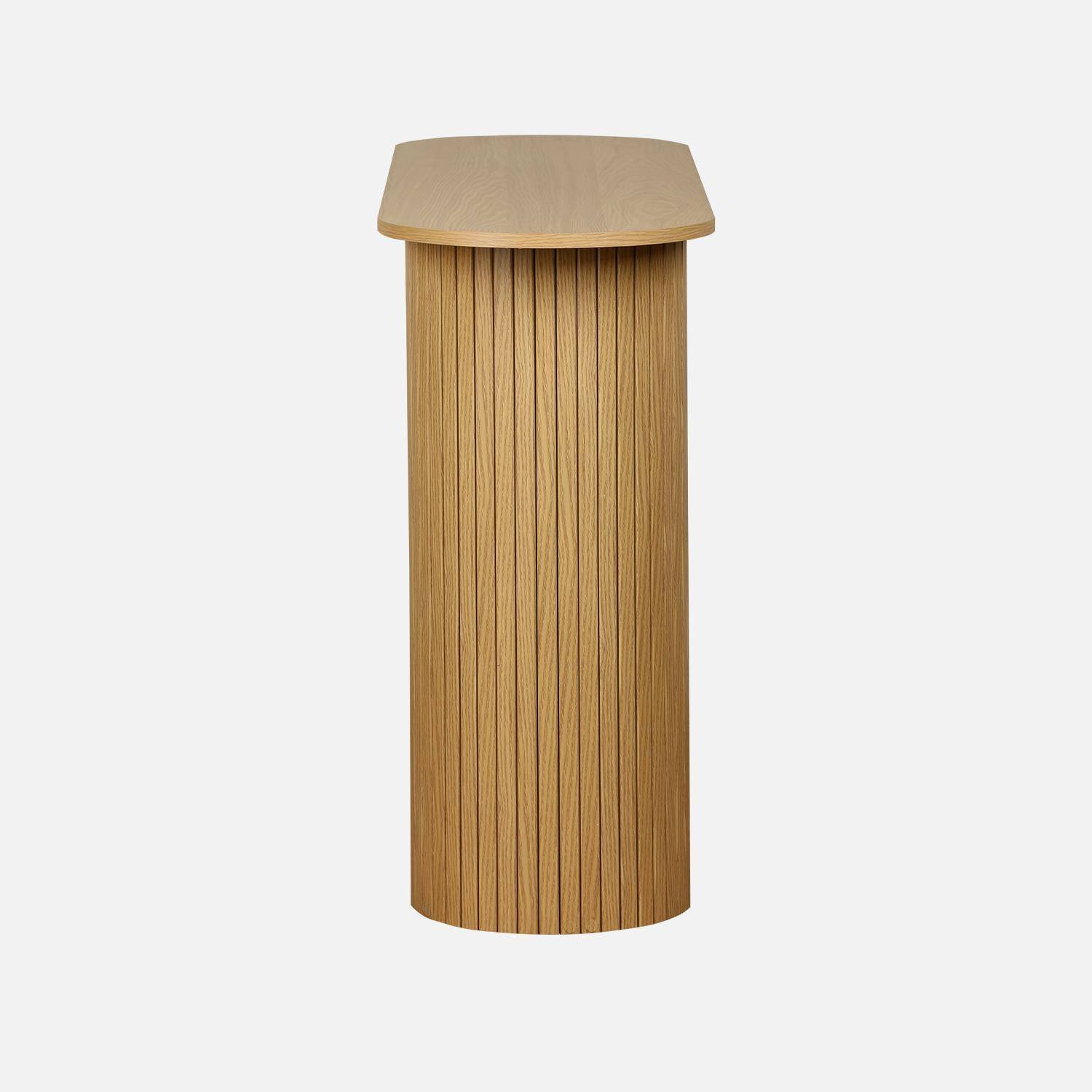 Scandinavian oval console with grooved wooden effect, Legacy, Natural, 120x35x75 cm Photo4