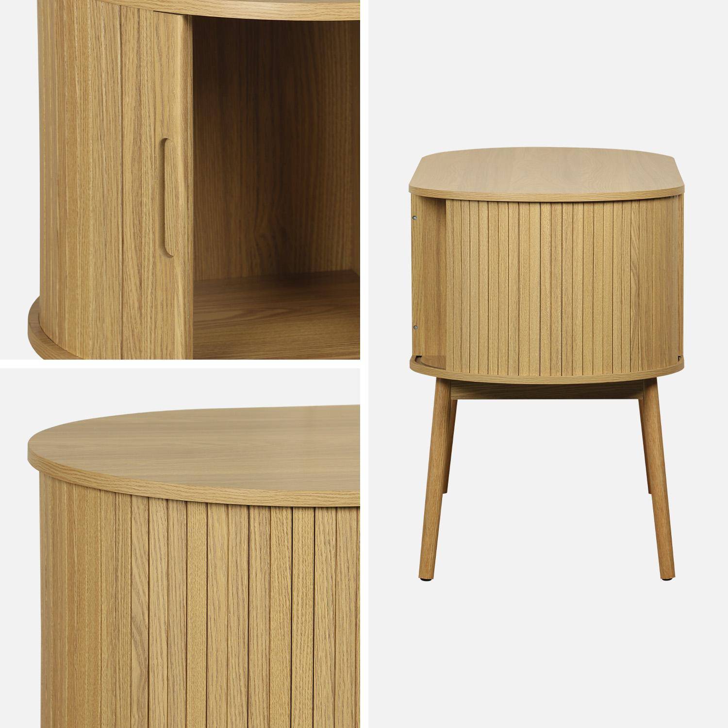 Ovaler Schreibtisch in geriffelter Holzoptik mit zwei Stauräumen, B 120 x T 55 x H 77 cm Photo5