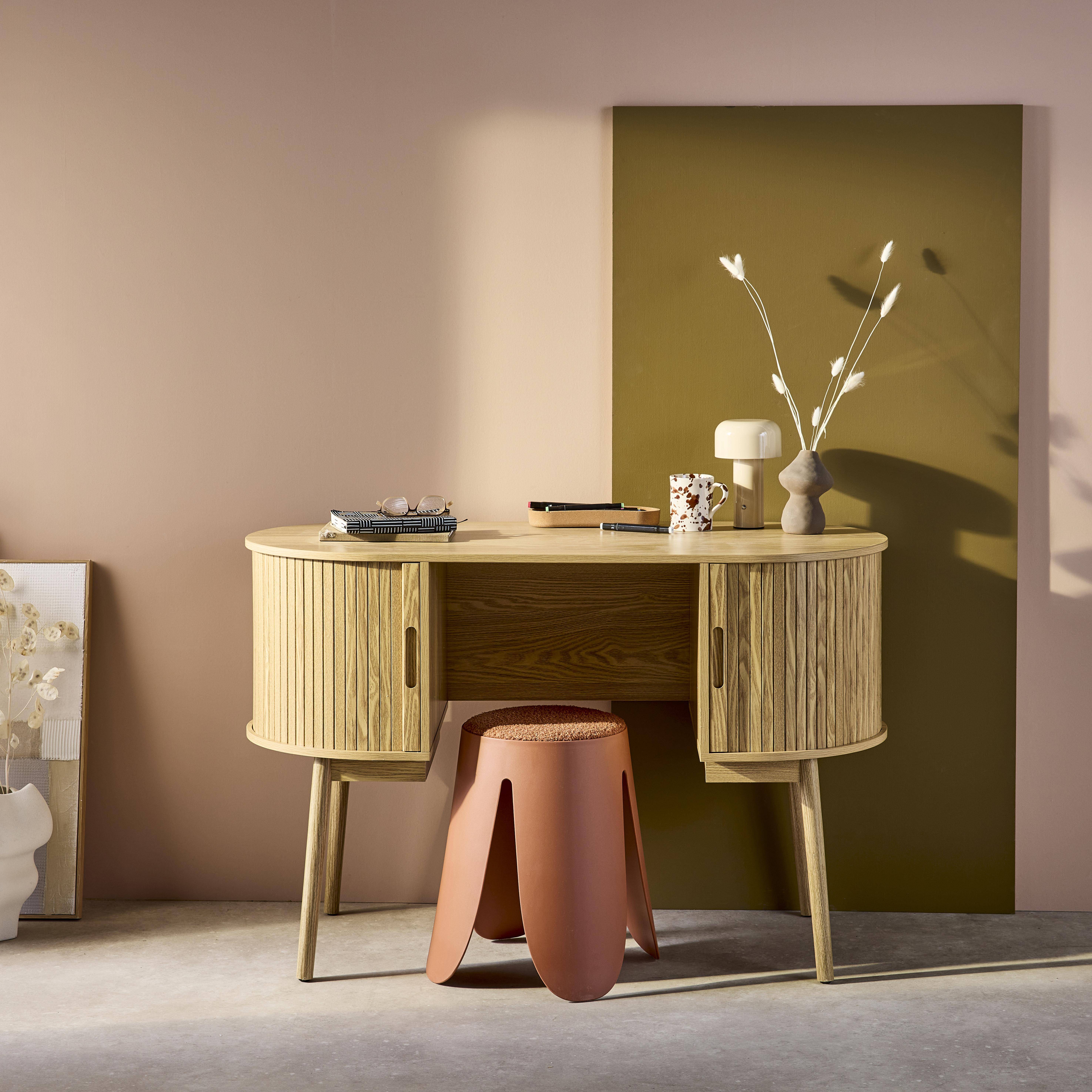 120cm grooved wooden-effect oval desk with two storage spaces, Legacy, 120x55x77 cm Photo1