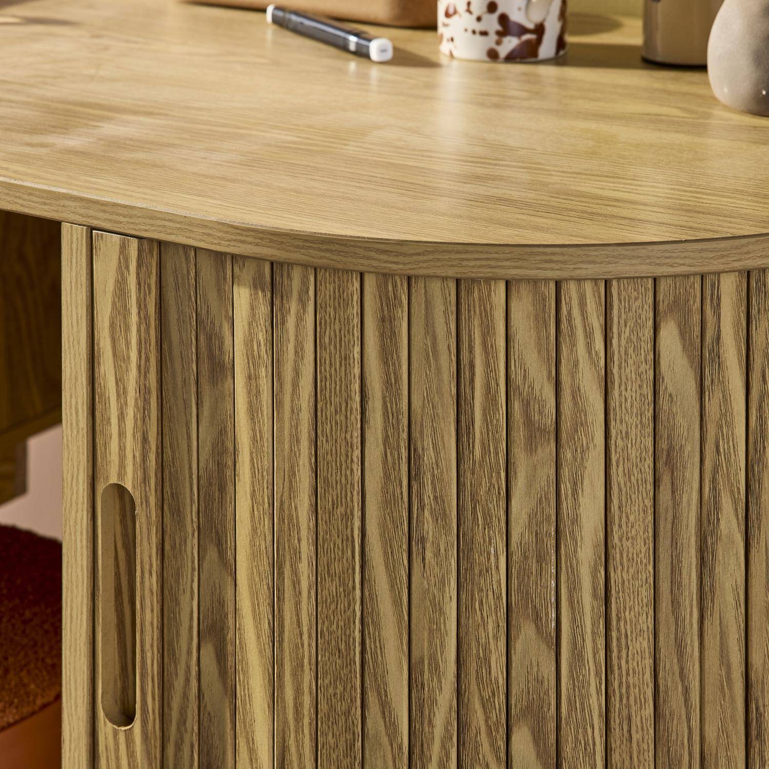 Escritorio ovalado efecto madera con dos espacios de almacenamiento, L 120cm, Legacy, Natural, 120x55x77 cm Photo4