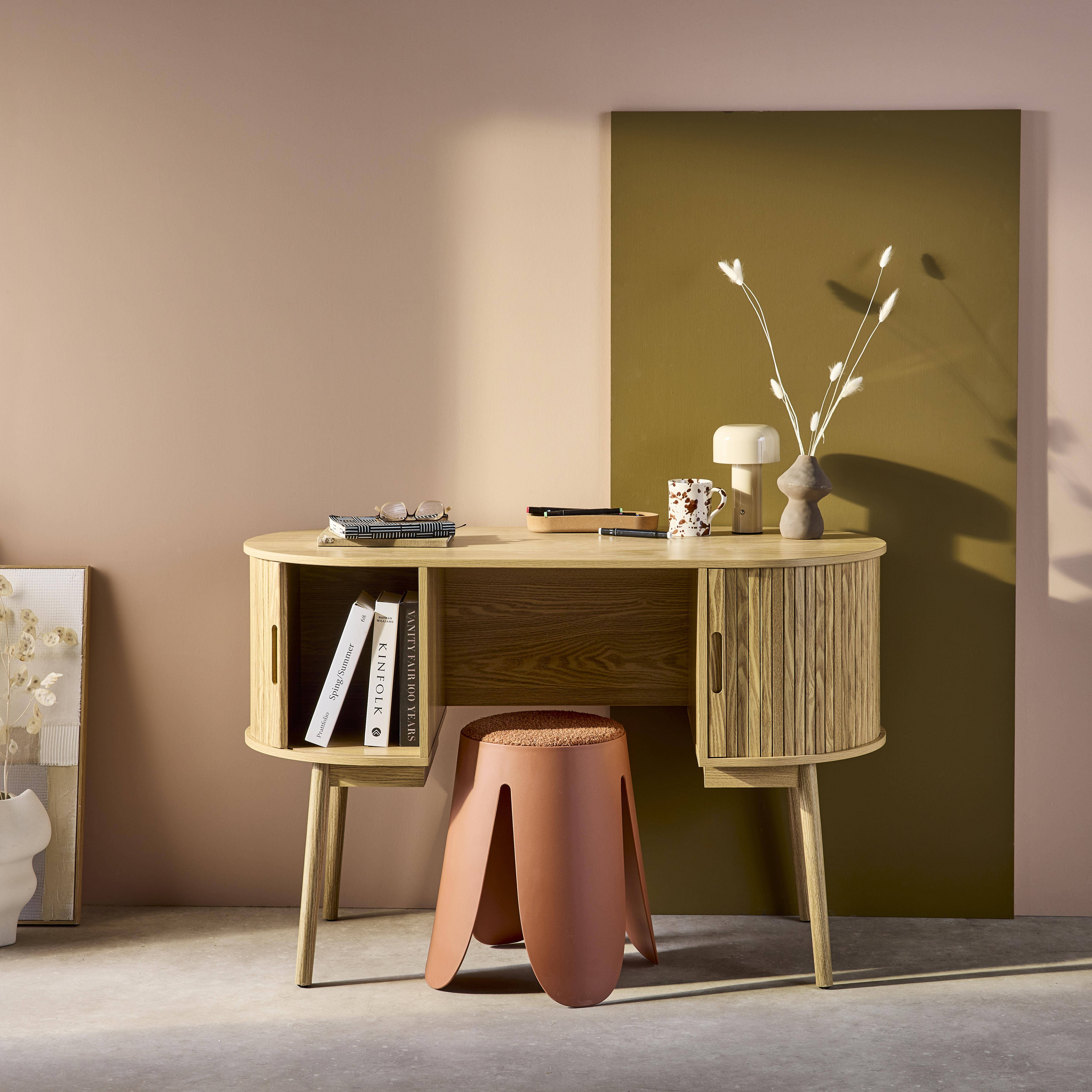 120cm grooved wooden-effect oval desk with two storage spaces, Legacy, 120x55x77 cm,sweeek,Photo2