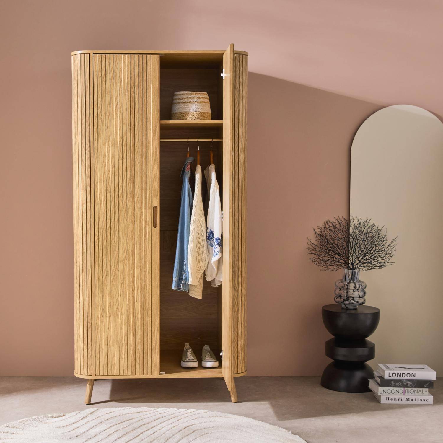 Armadura efeito madeira com prateleira e cabideiro Natural - 90x60x180 cm Photo2