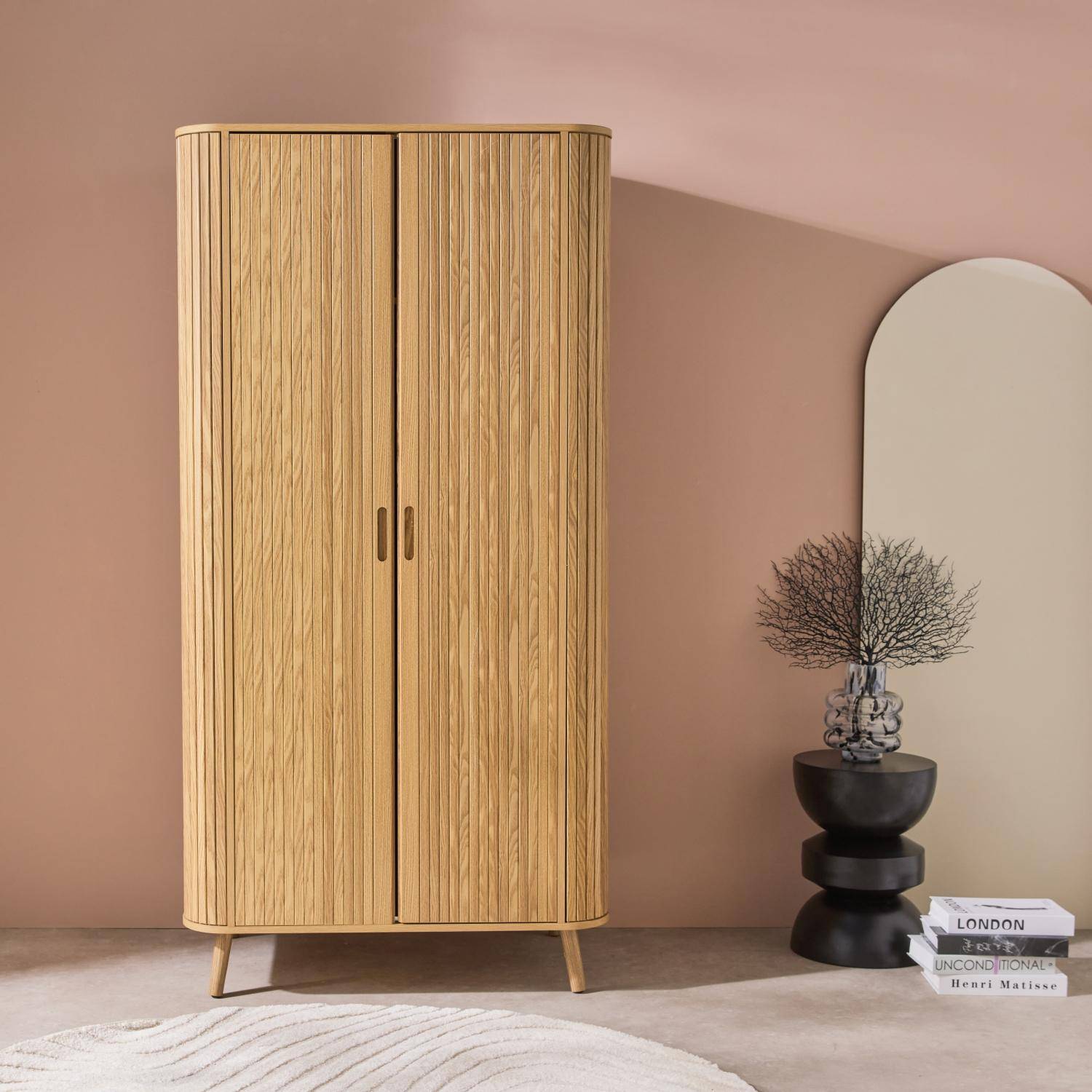 Kleiderschrank 2 Türen Holzoptik geriffelt naturfarben I sweeek